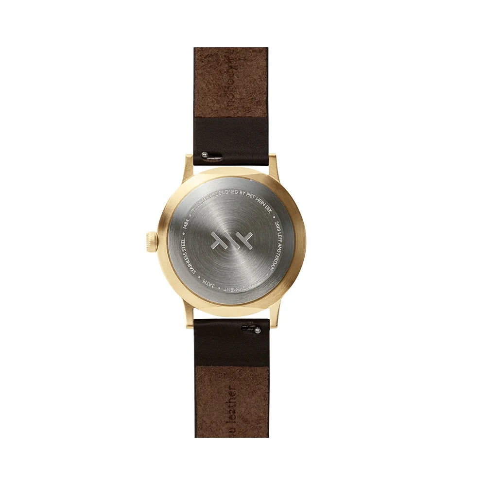 LEFF Amsterdam Tube Watch | T32 Brass White Case with Brown Leather Strap