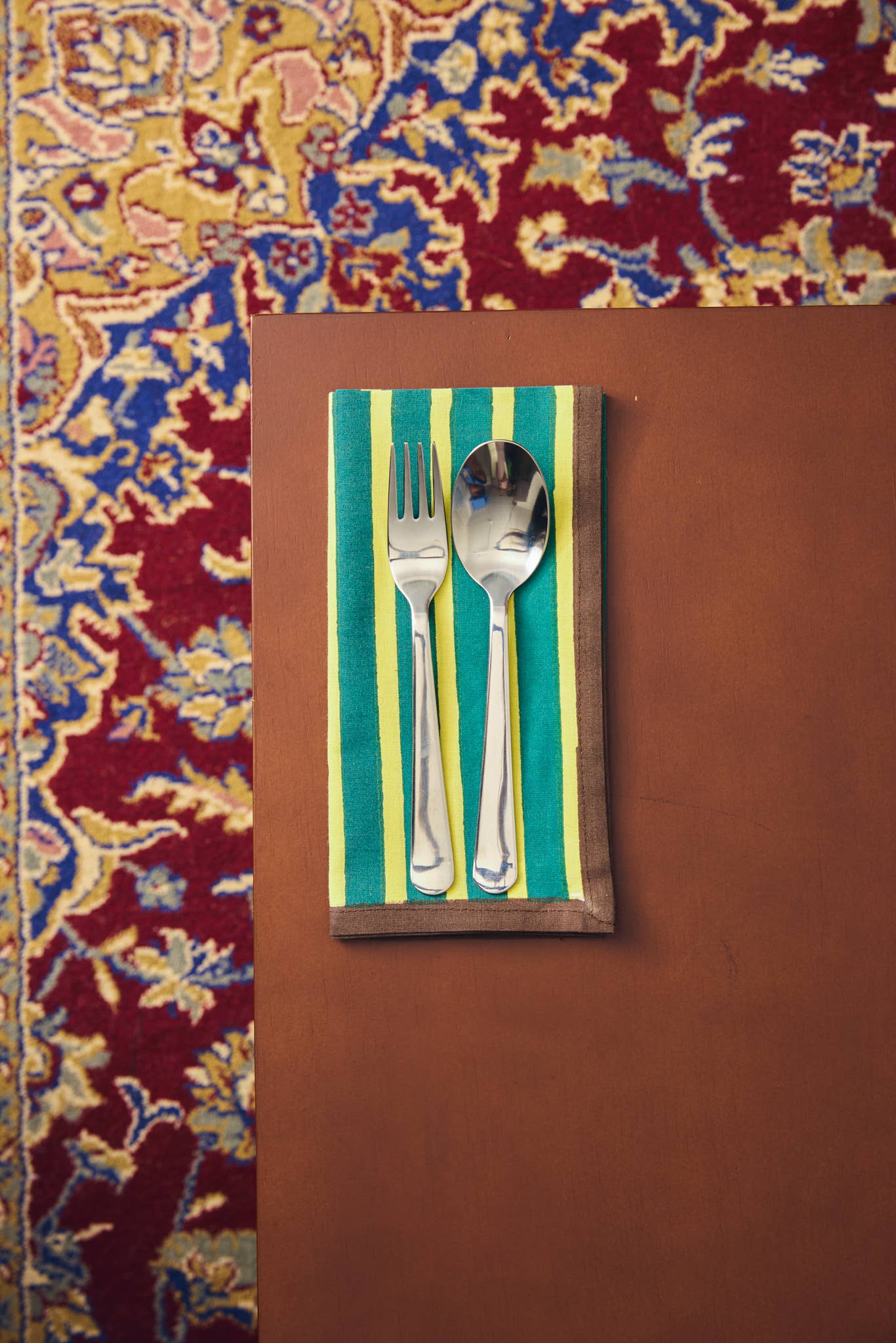 Block Stripe Napkins x 2 | Lemon & Forest Green