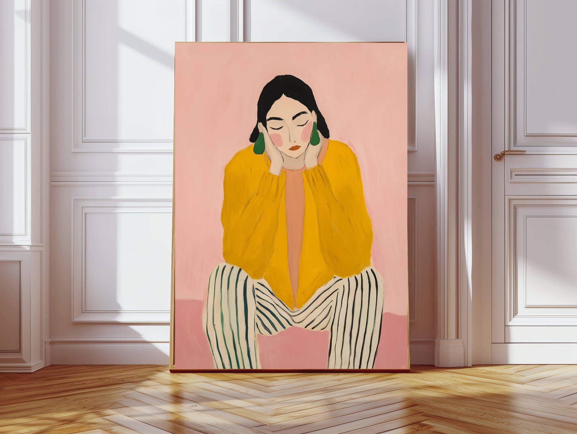 Woman in Stripey Trousers Portrait Art Print | A2