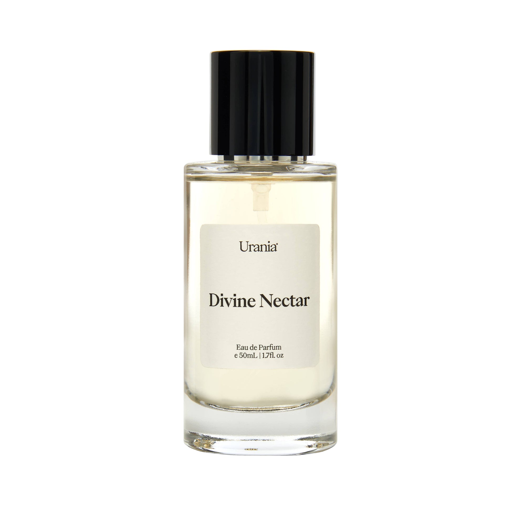 Perfume bottle labeled 'Divine Nectar' by Urania on a white background