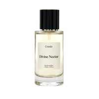 Perfume bottle labeled 'Divine Nectar' by Urania on a white background
