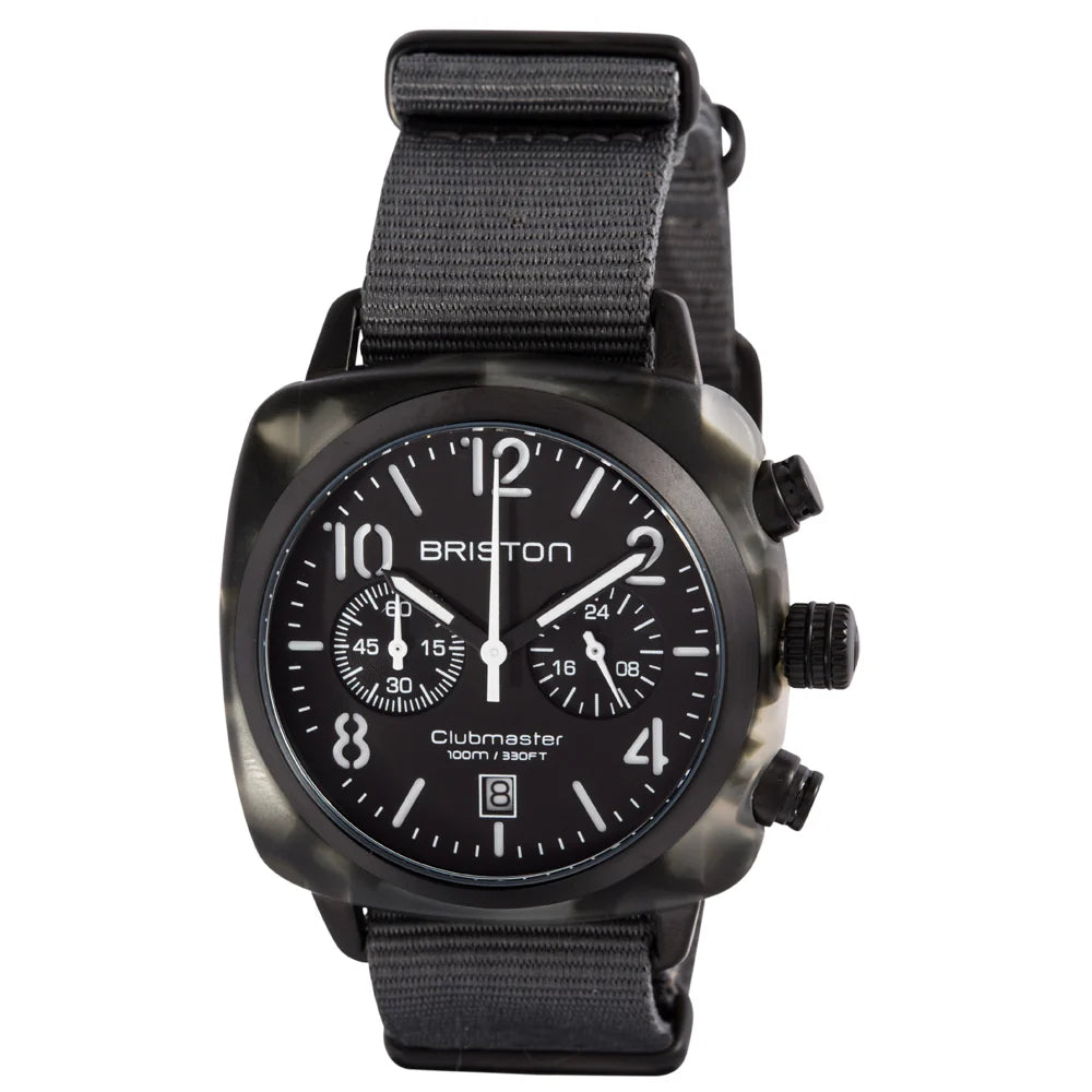 Briston Trendsetters Chronograph | Black Dial Arctic Camo Case Grey Nato Strap with White Numerals