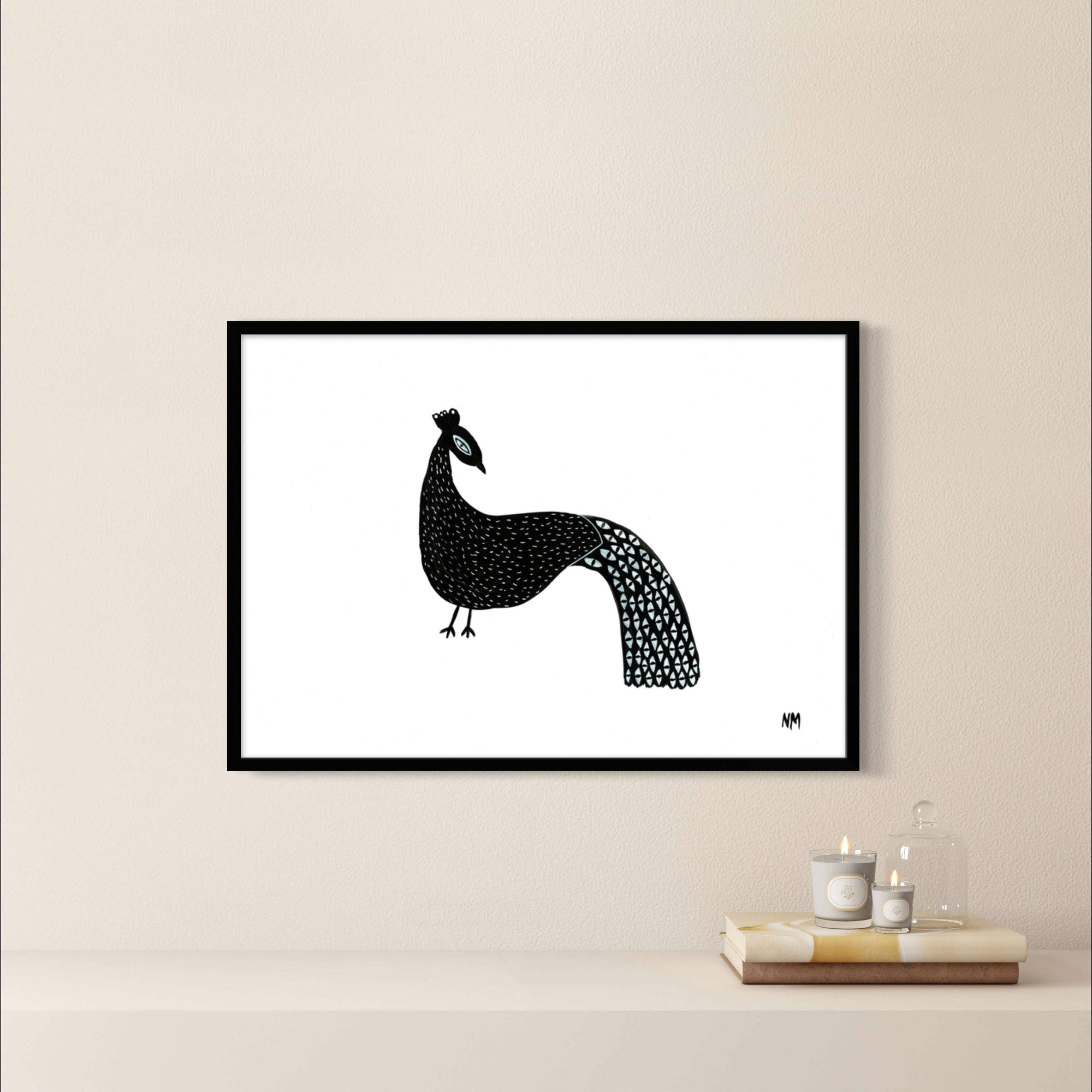 Black Peacock by Nancy McKie | A3 Print