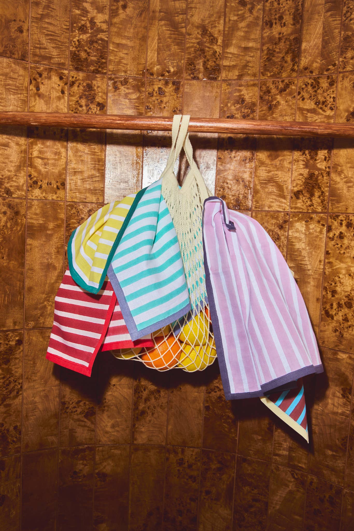 Block Stripe Napkins x 2 | Cyan & Russet