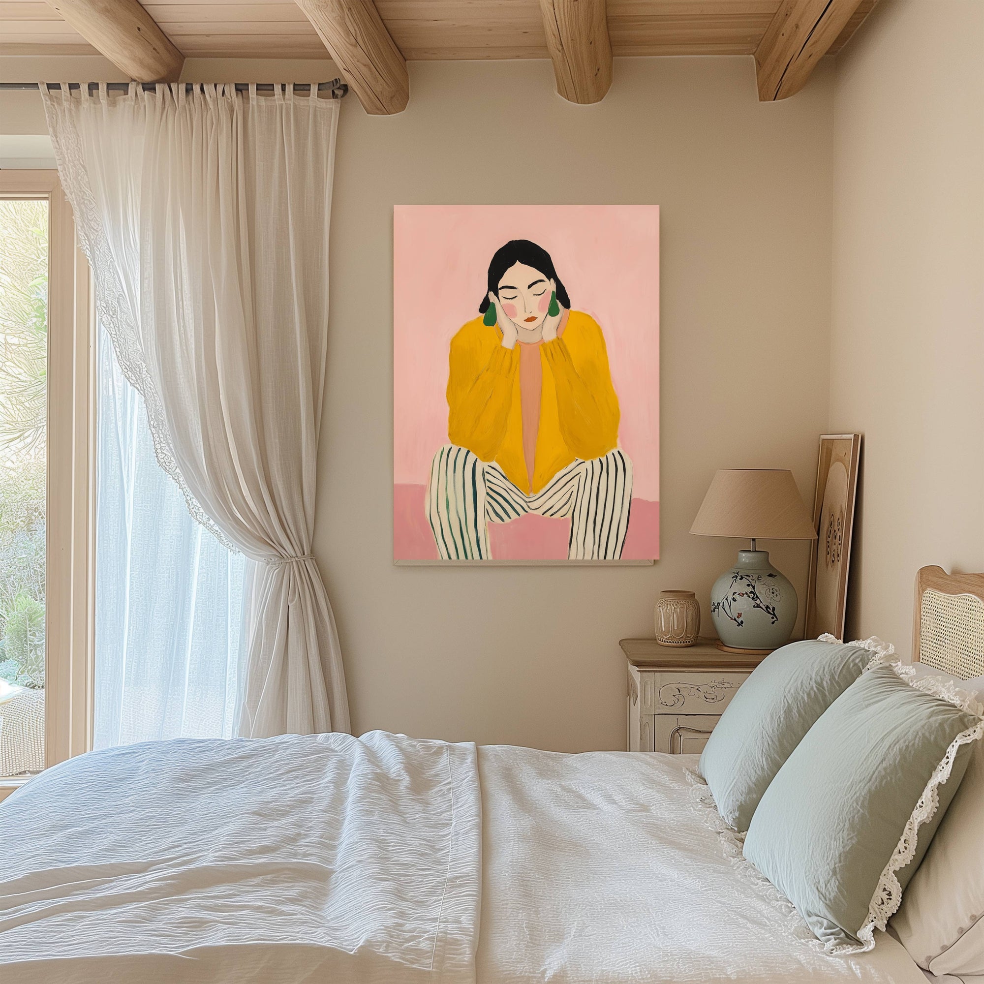 Woman in Stripey Trousers Portrait Art Print | A2