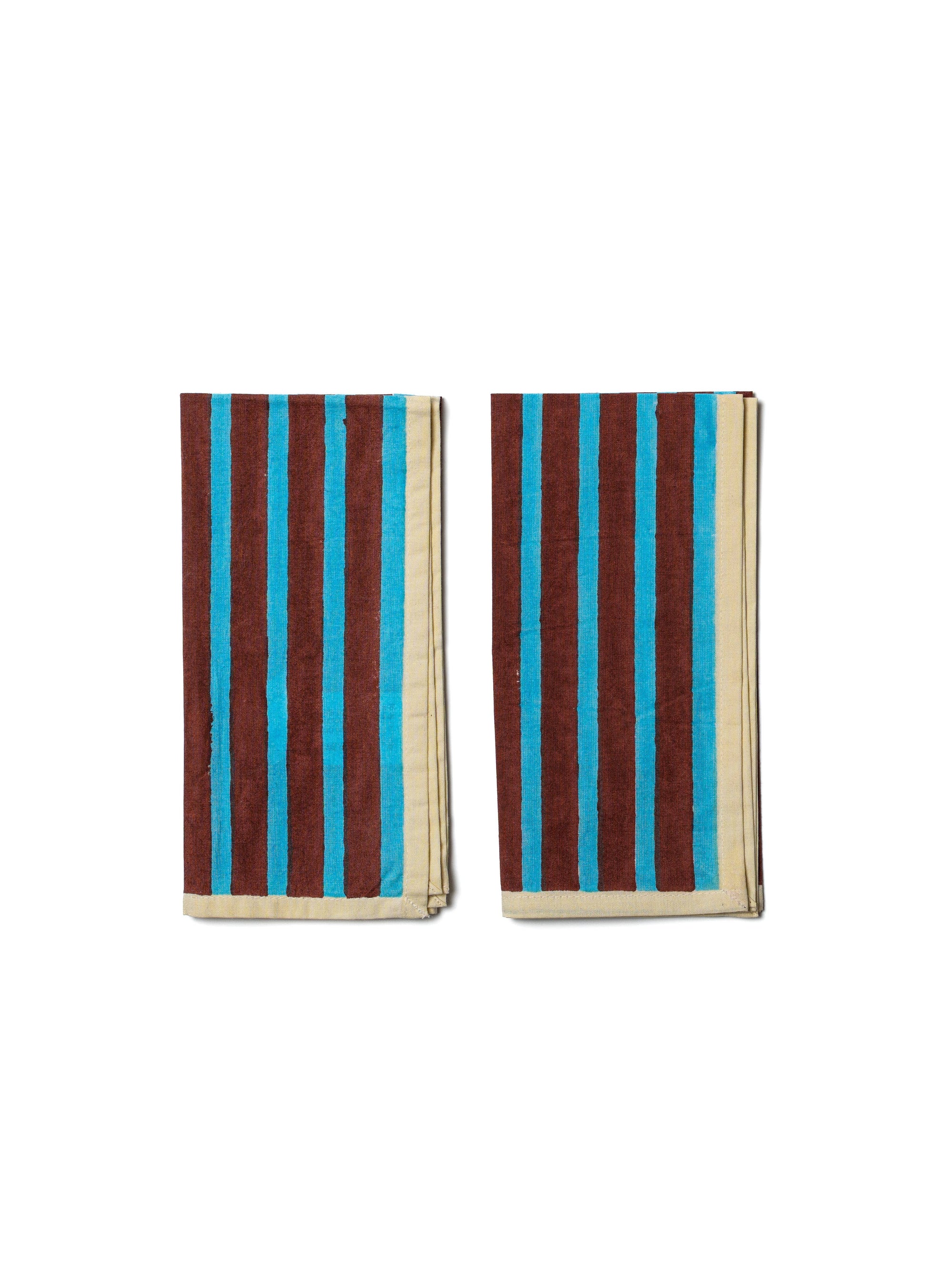 Block Stripe Napkins x 2 | Cyan & Russet