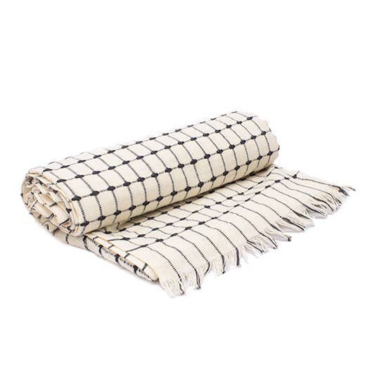 Tanzanian Hand Woven Cotton Grid Tablecloth |Black Grid