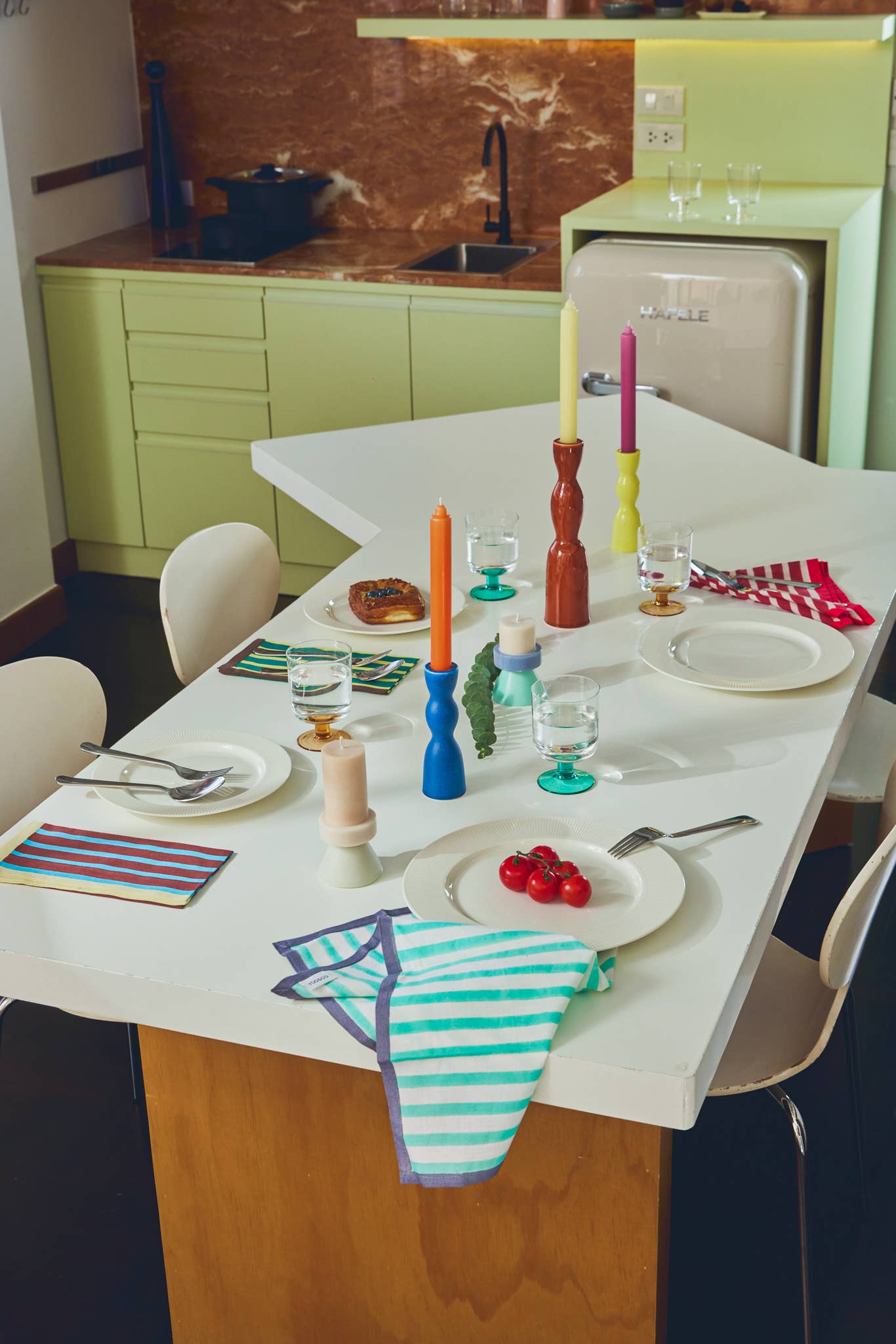 Block Stripe Napkins x 2 | Lemon & Forest Green