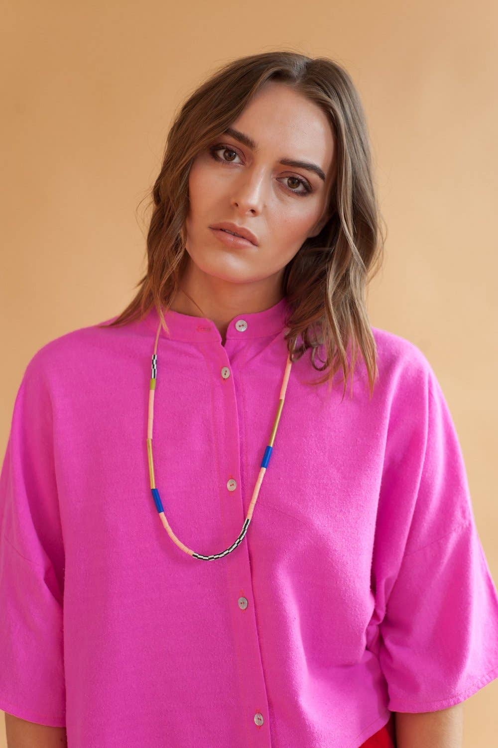 Block Necklace | Blue and Salmon