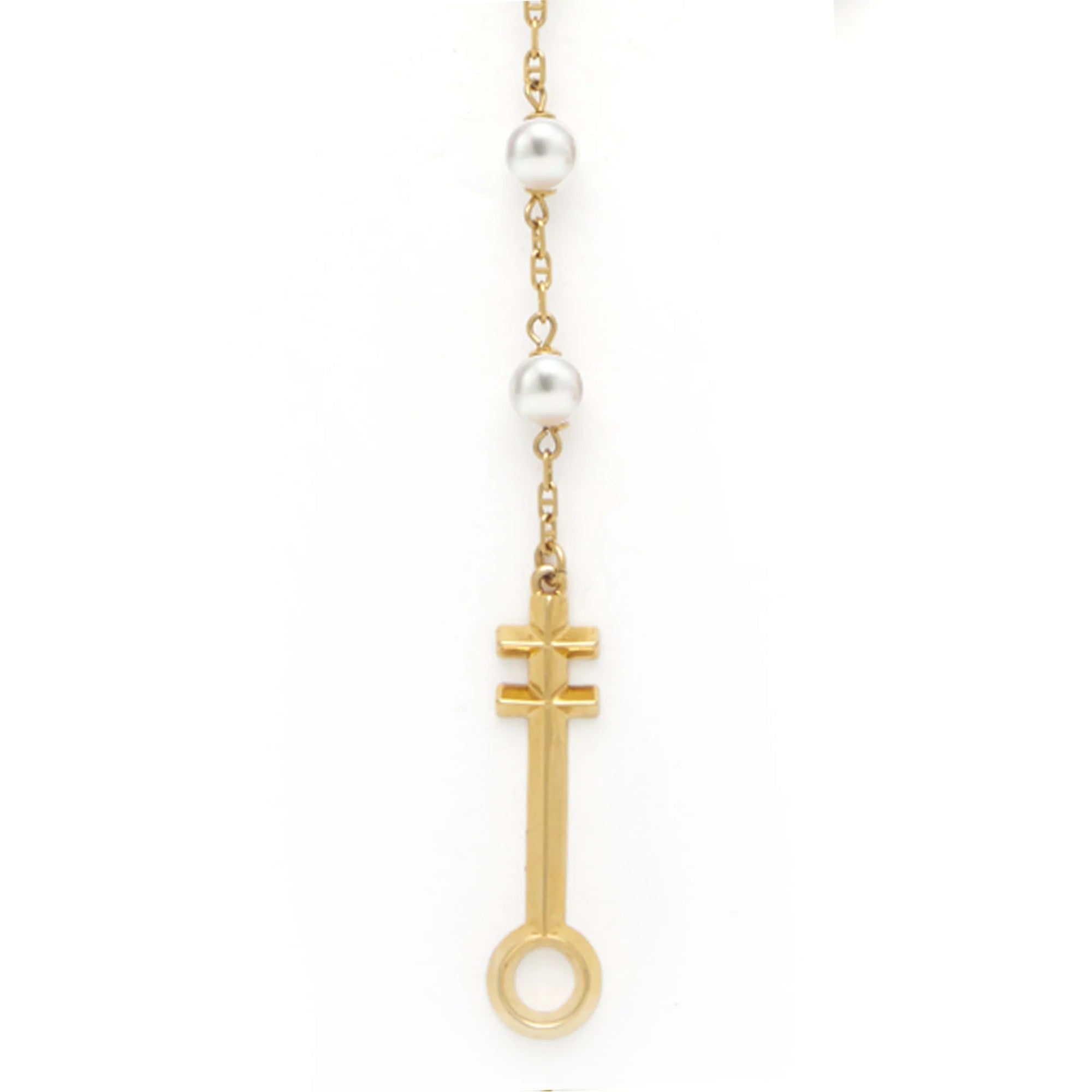 Egyptian Symbols Pearl Rosary Necklace | 18ct Gold-Plated Sterling Silver