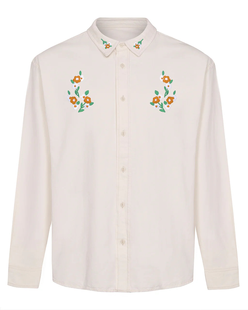 Floral Embroidered Organic Cotton Shirt | Ecru