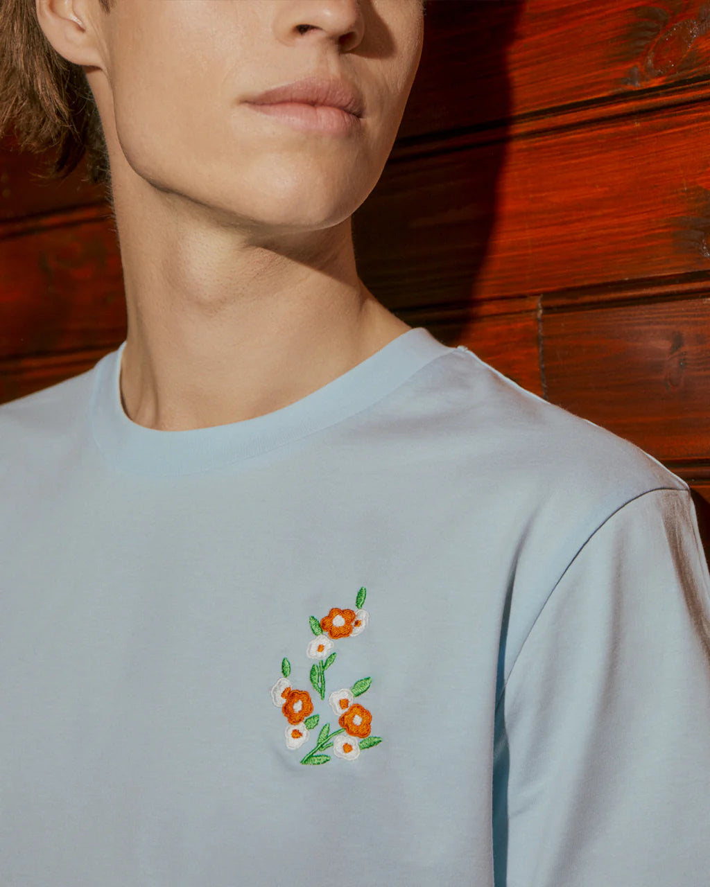 Floral Embroidered T-Shirt | Sky Blue