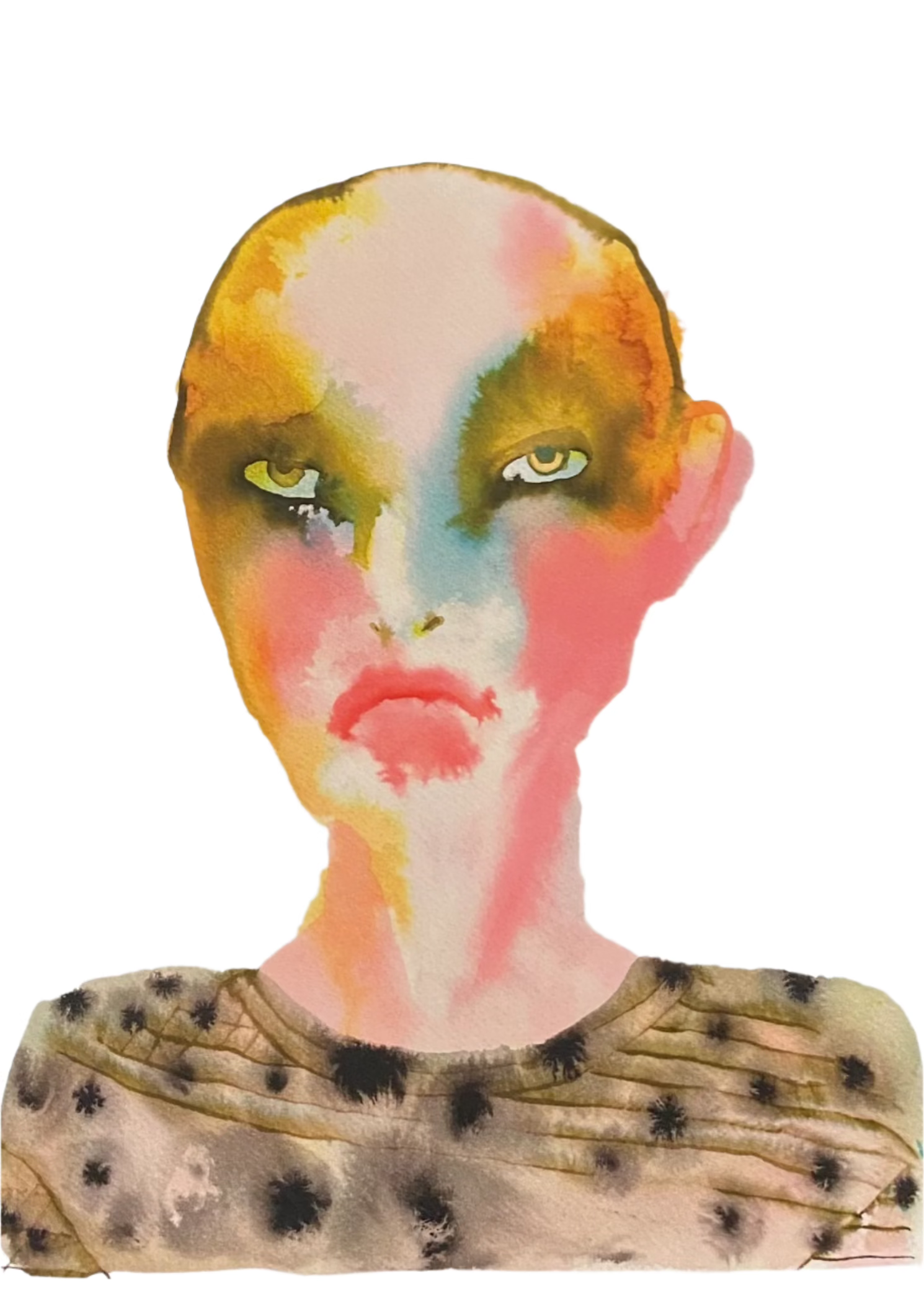 Artistic depiction of a face with colorful makeup on a plain background