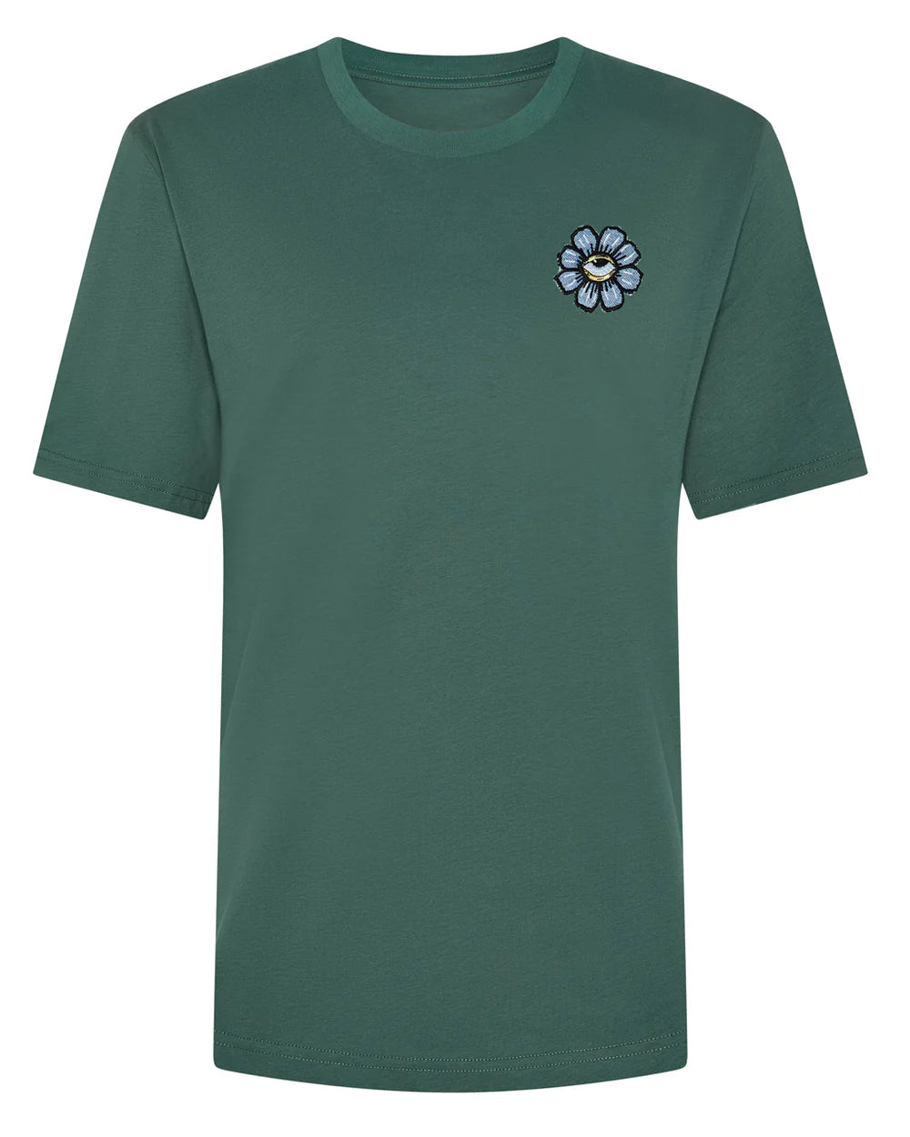 INGMARSON | Blue Eyed Flower Upcycled Appliqué T-Shirt Green