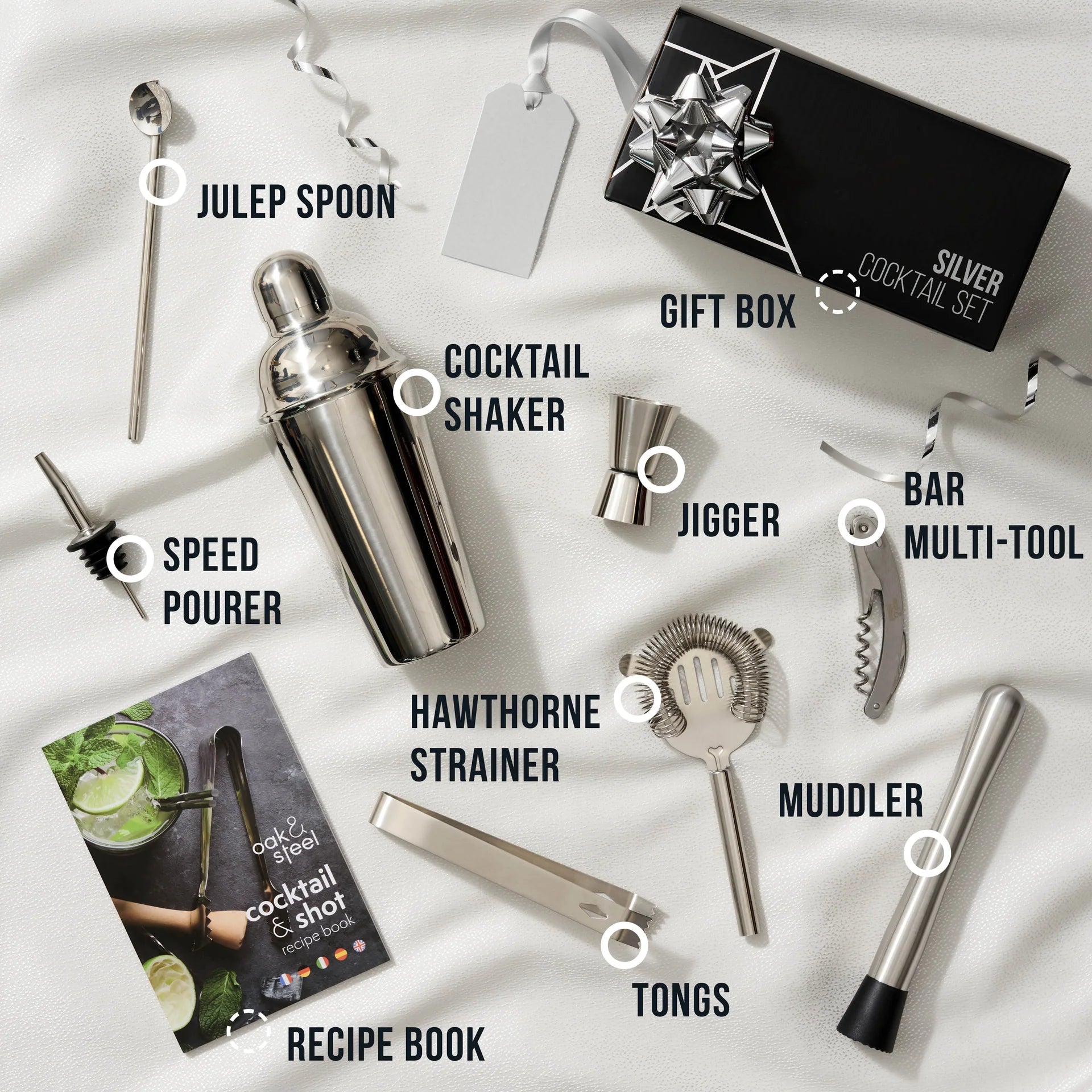 Silver Stainless Steel 10 Piece Cocktail Set