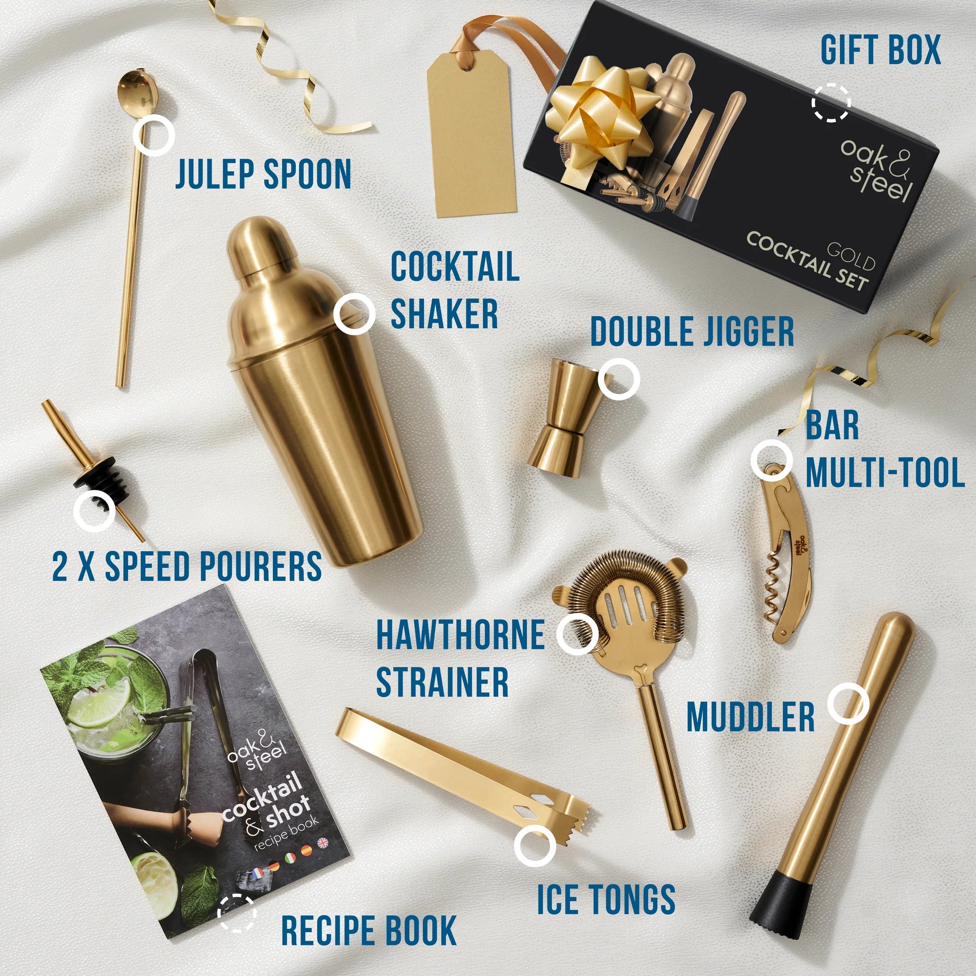Gold Stainless Steel 10 Piece Cocktail Set