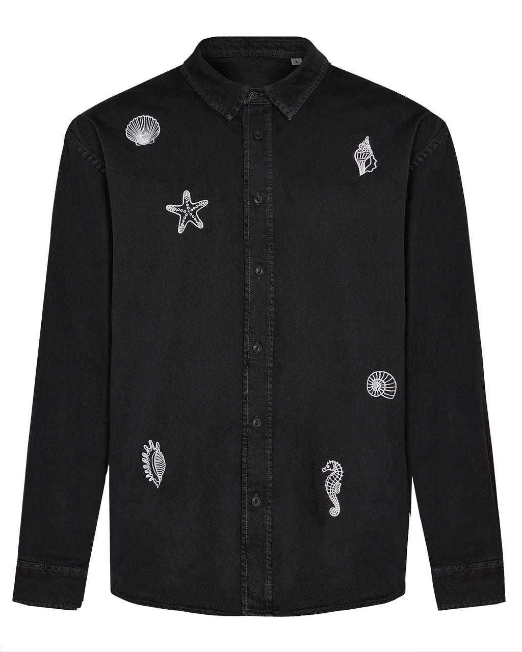 Shell Embroidered Organic Cotton Shirt | Black