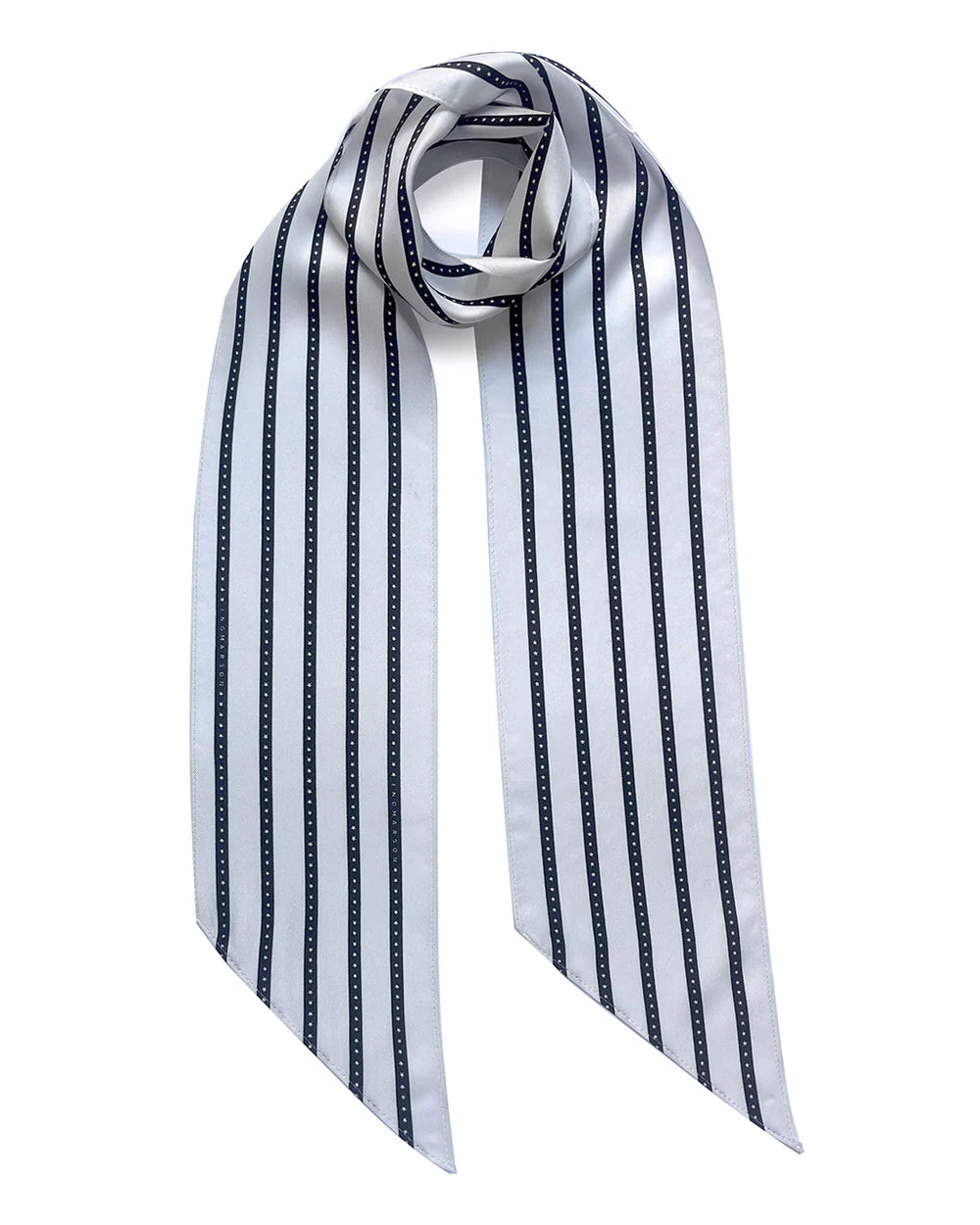Star Striped Silk Neck Scarf White