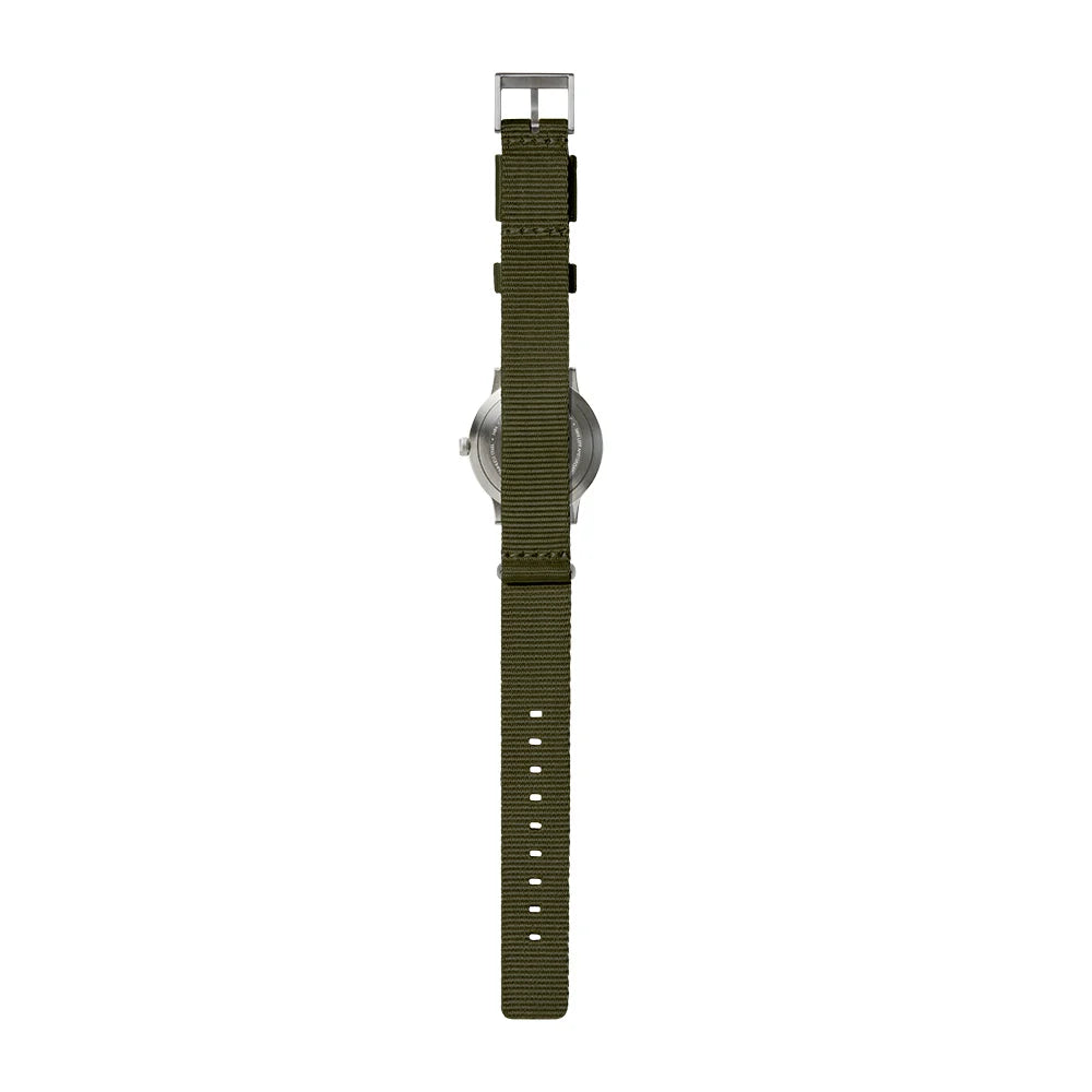 LEFF Amsterdam Tube Watch | T32 Steel on Green Nato Strap