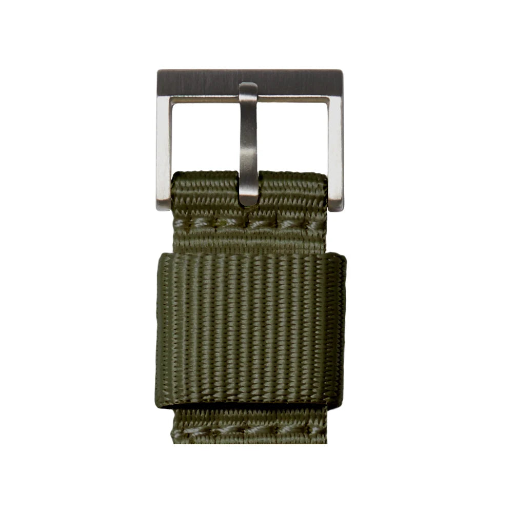 LEFF Amsterdam Tube Watch | T32 Steel on Green Nato Strap