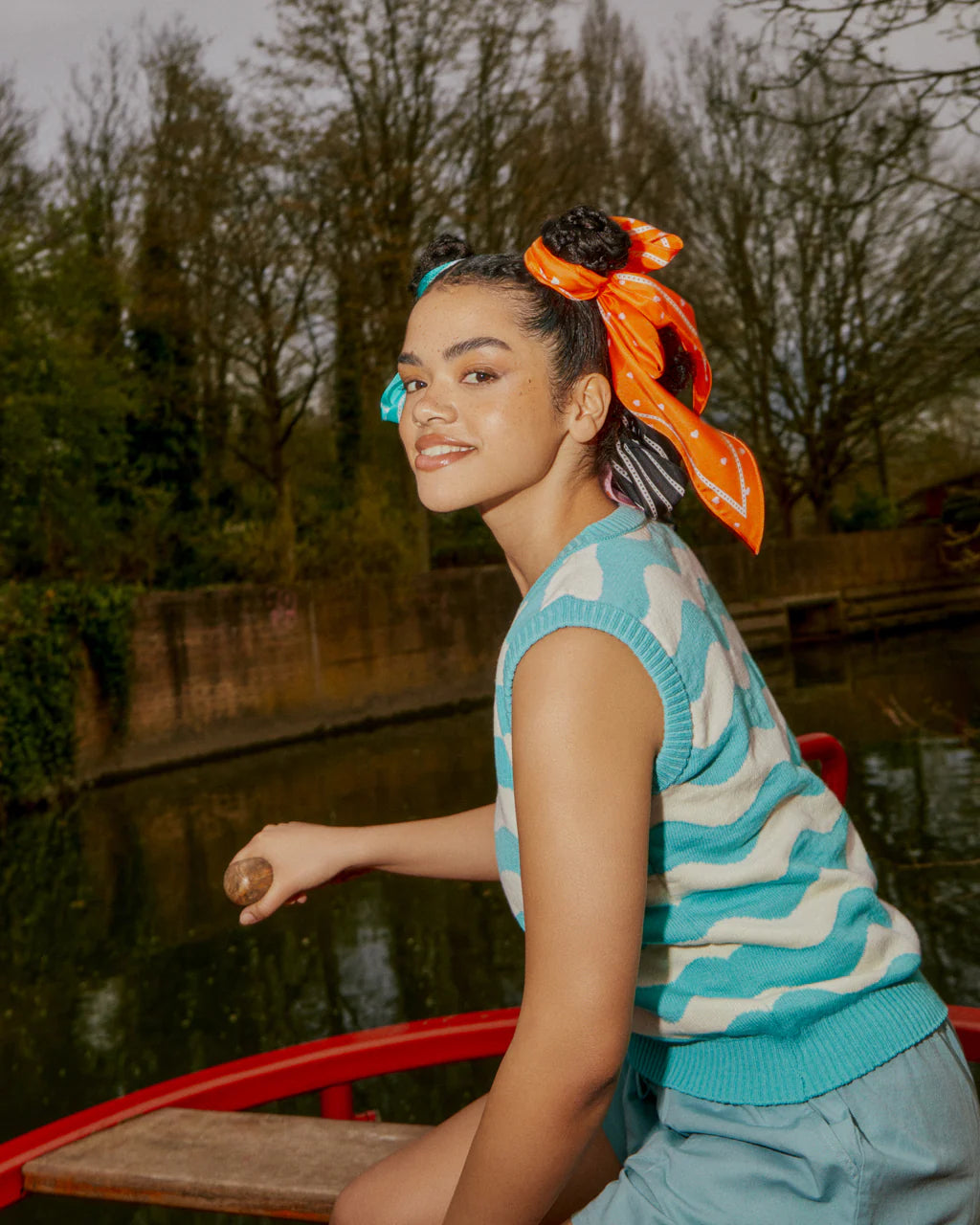 Tiny Hearts Silk Neck Scarf Long Orange