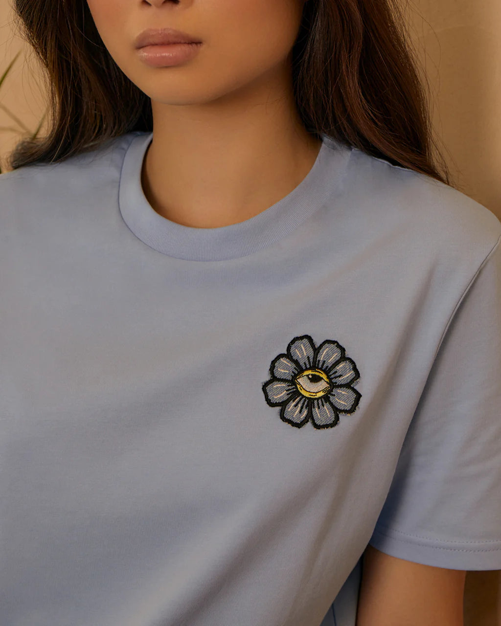 INGMARSON | Blue Eyed Flower Upcycled Appliqué T-Shirt Blue