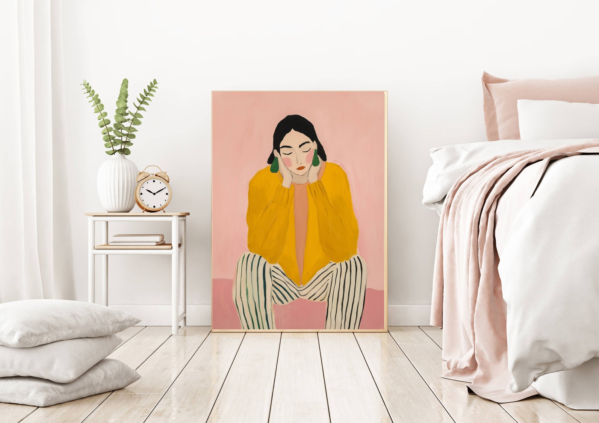 Woman in Stripey Trousers Portrait Art Print | A2