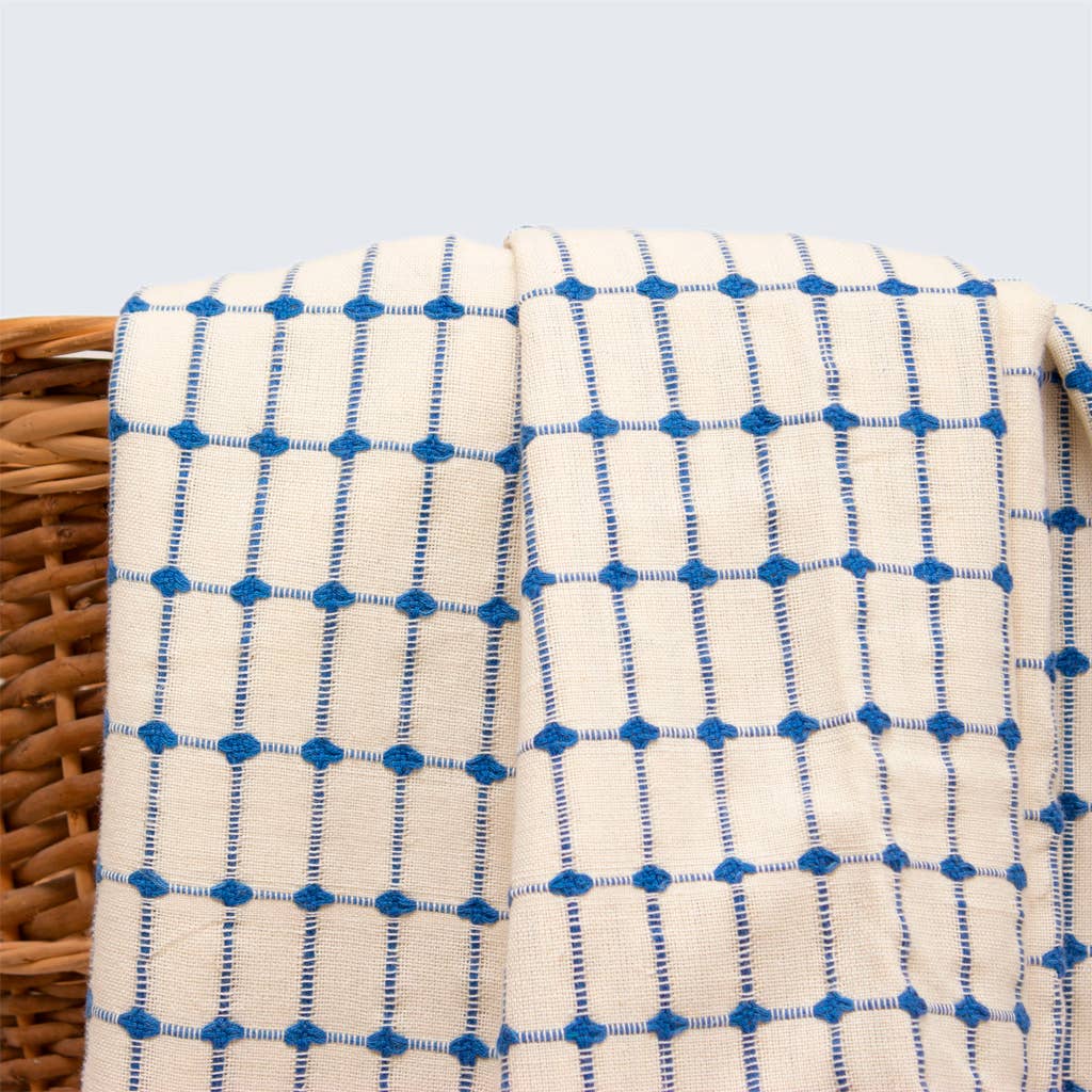 Tanzanian Hand Woven Cotton Grid Tablecloth |Black Grid