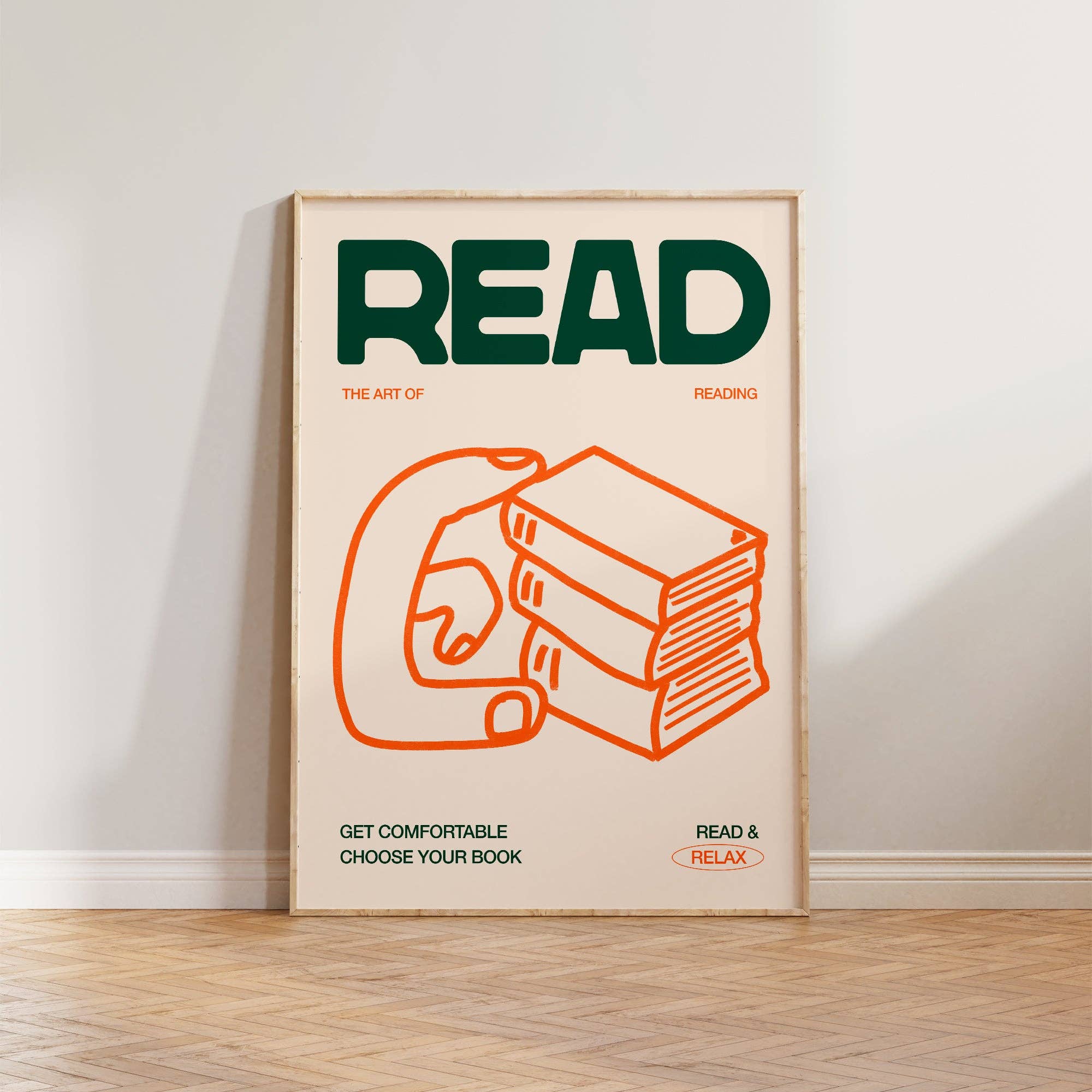 Read Hand Drawn A3 Print | Green & Orange