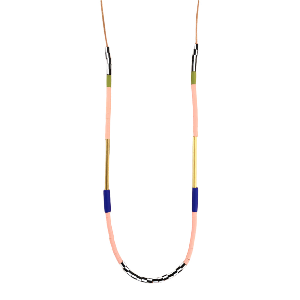 Block Necklace | Blue and Salmon