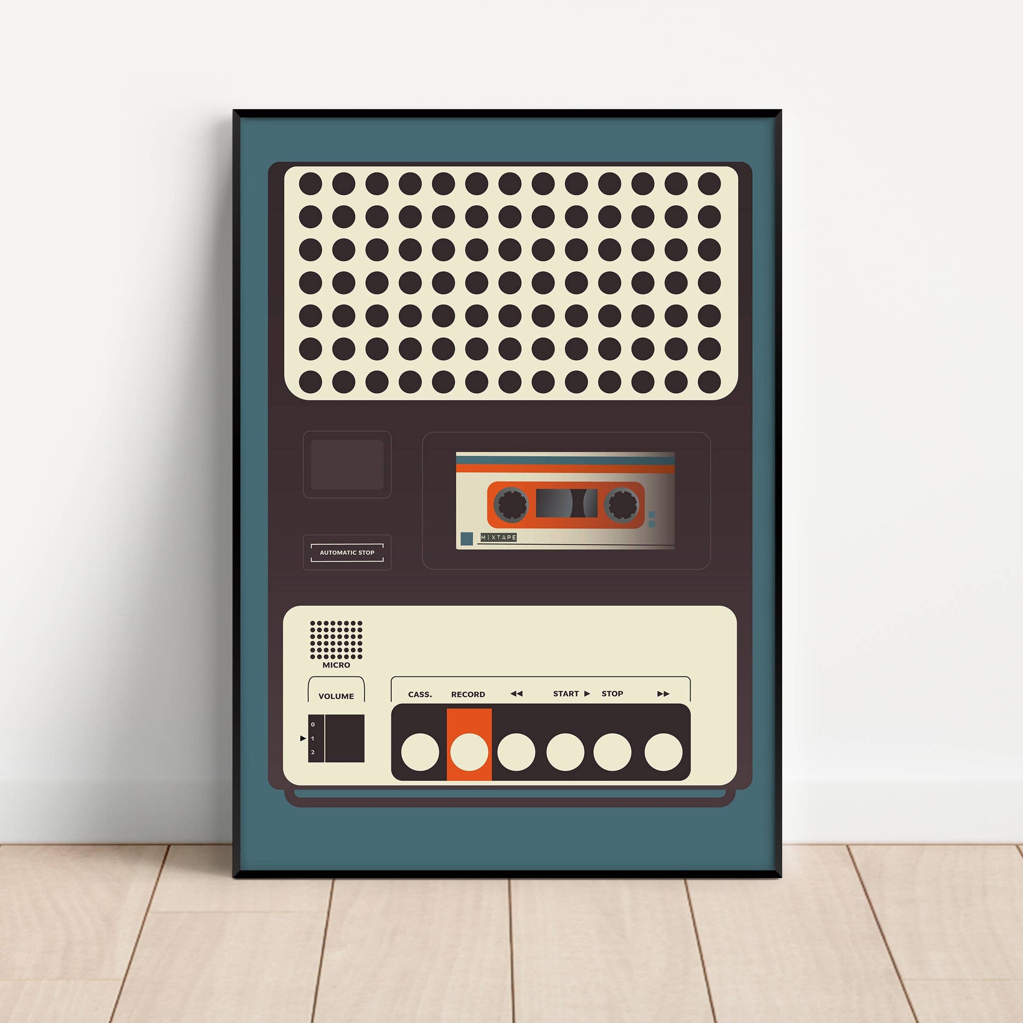 Gail Myerscough | Cassette Recorder Unframed A3 Print - Blue