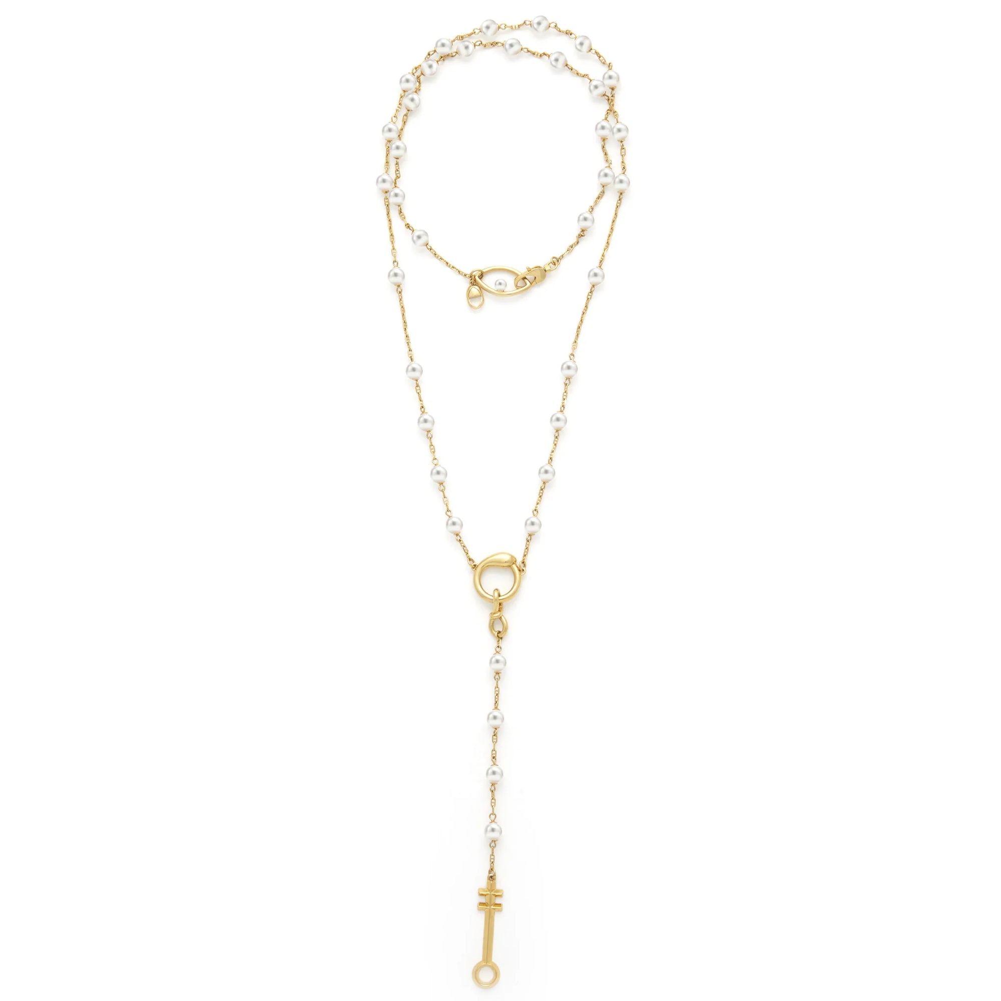 Egyptian Symbols Pearl Rosary Necklace | 18ct Gold-Plated Sterling Silver