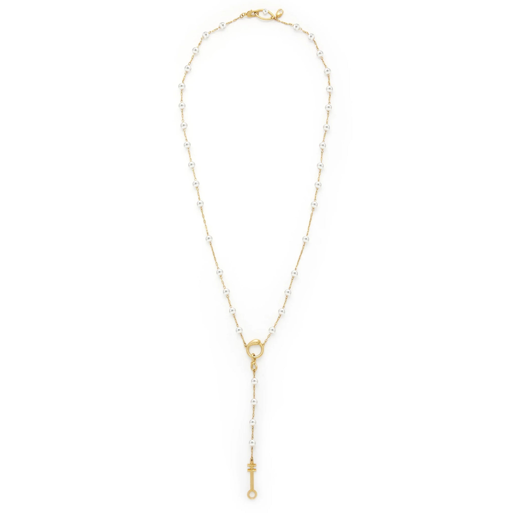 Egyptian Symbols Pearl Rosary Necklace | 18ct Gold-Plated Sterling Silver
