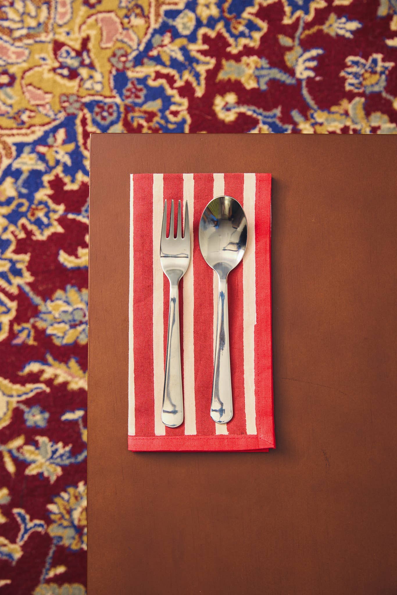 Block Stripe Napkins x 2 | Crimson Red & Blush