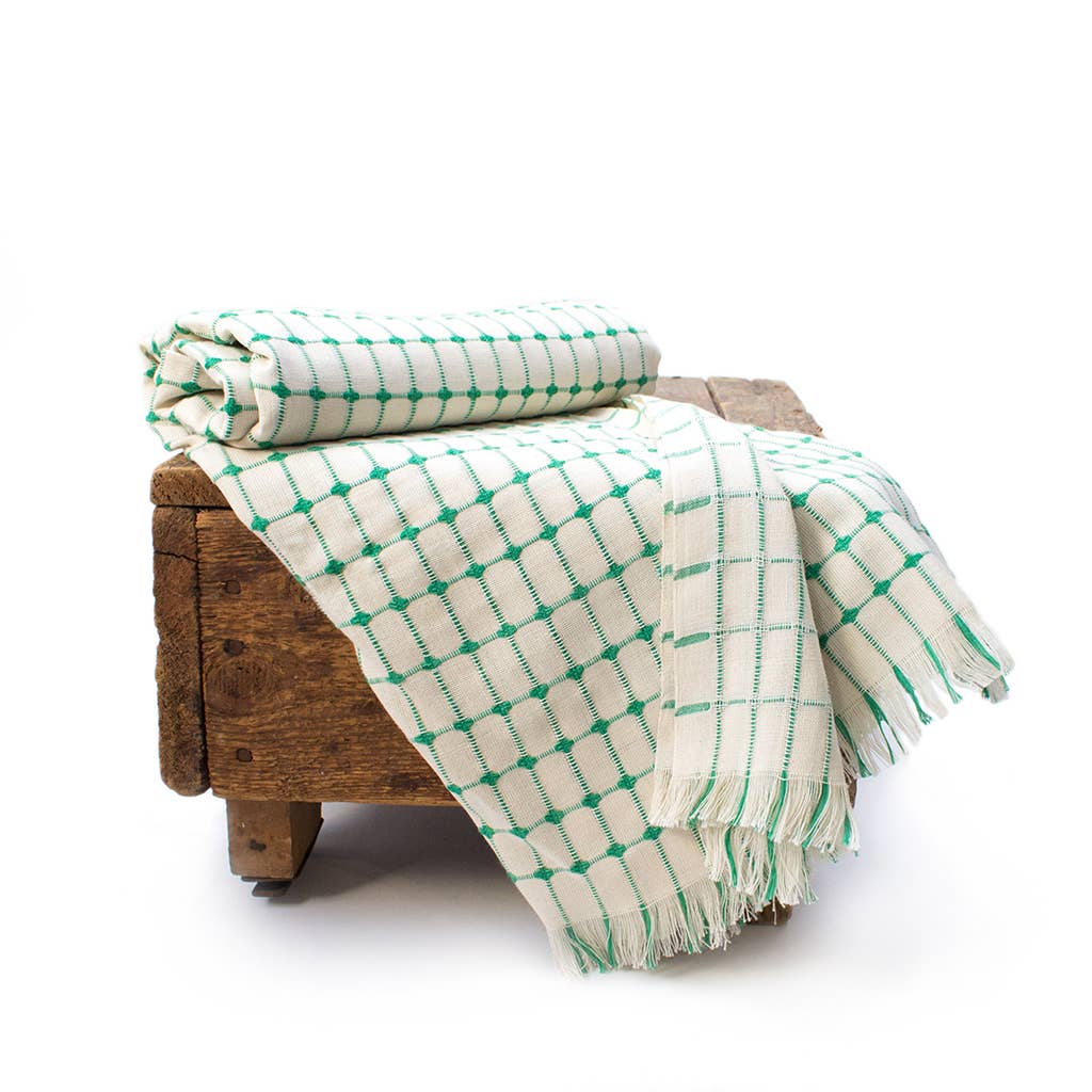 Tanzanian Hand Woven Cotton Grid Tablecloth |Black Grid
