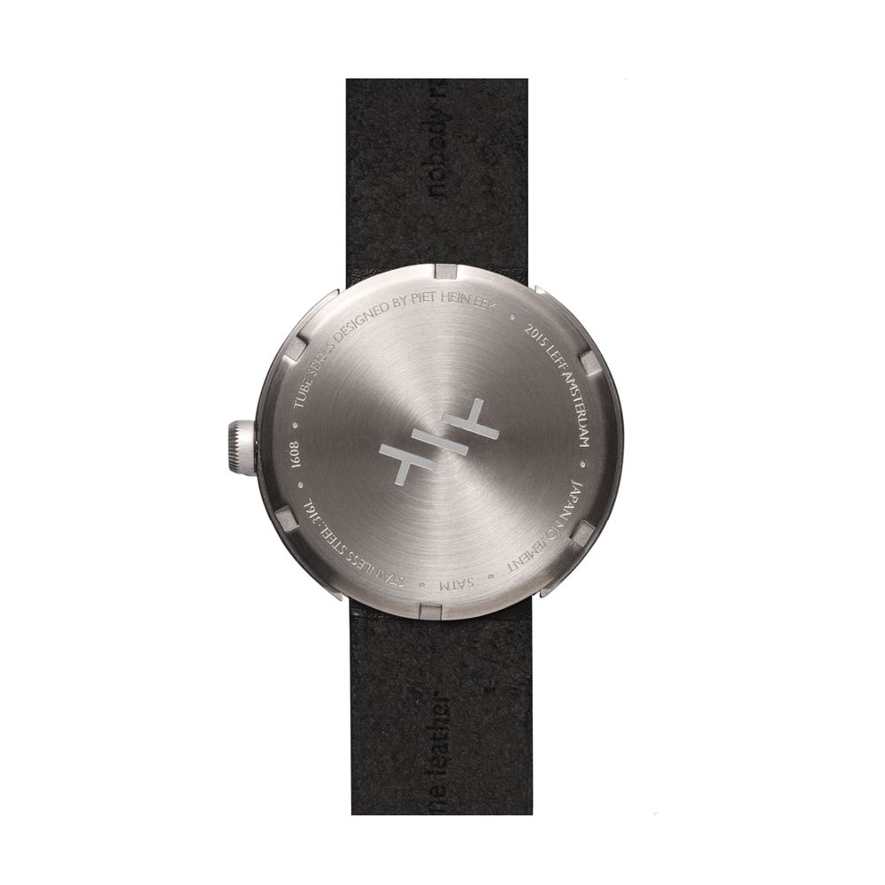LEFF amsterdam tube watch D42, steel/black leather strap 42mm