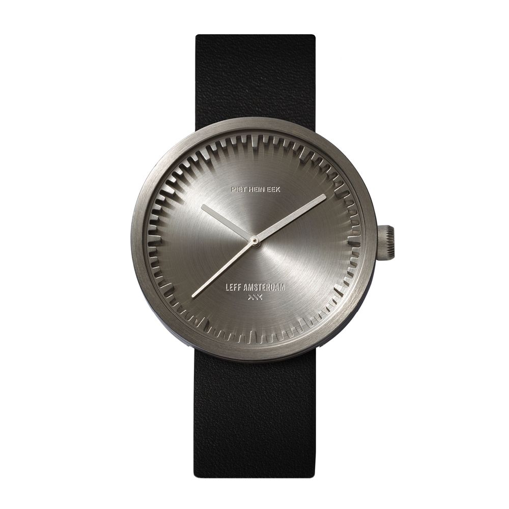 LEFF amsterdam tube watch D42, steel/black leather strap 42mm