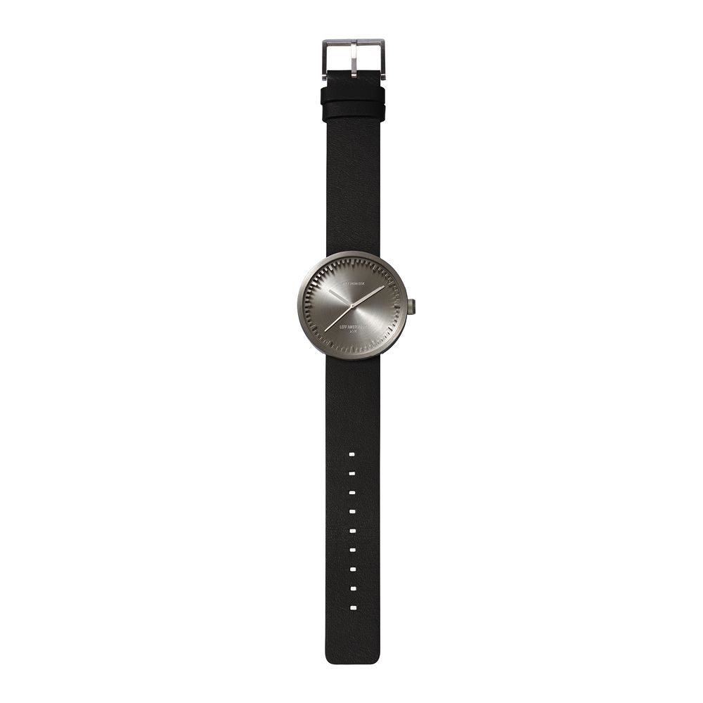 LEFF amsterdam tube watch D42, steel/black leather strap 42mm