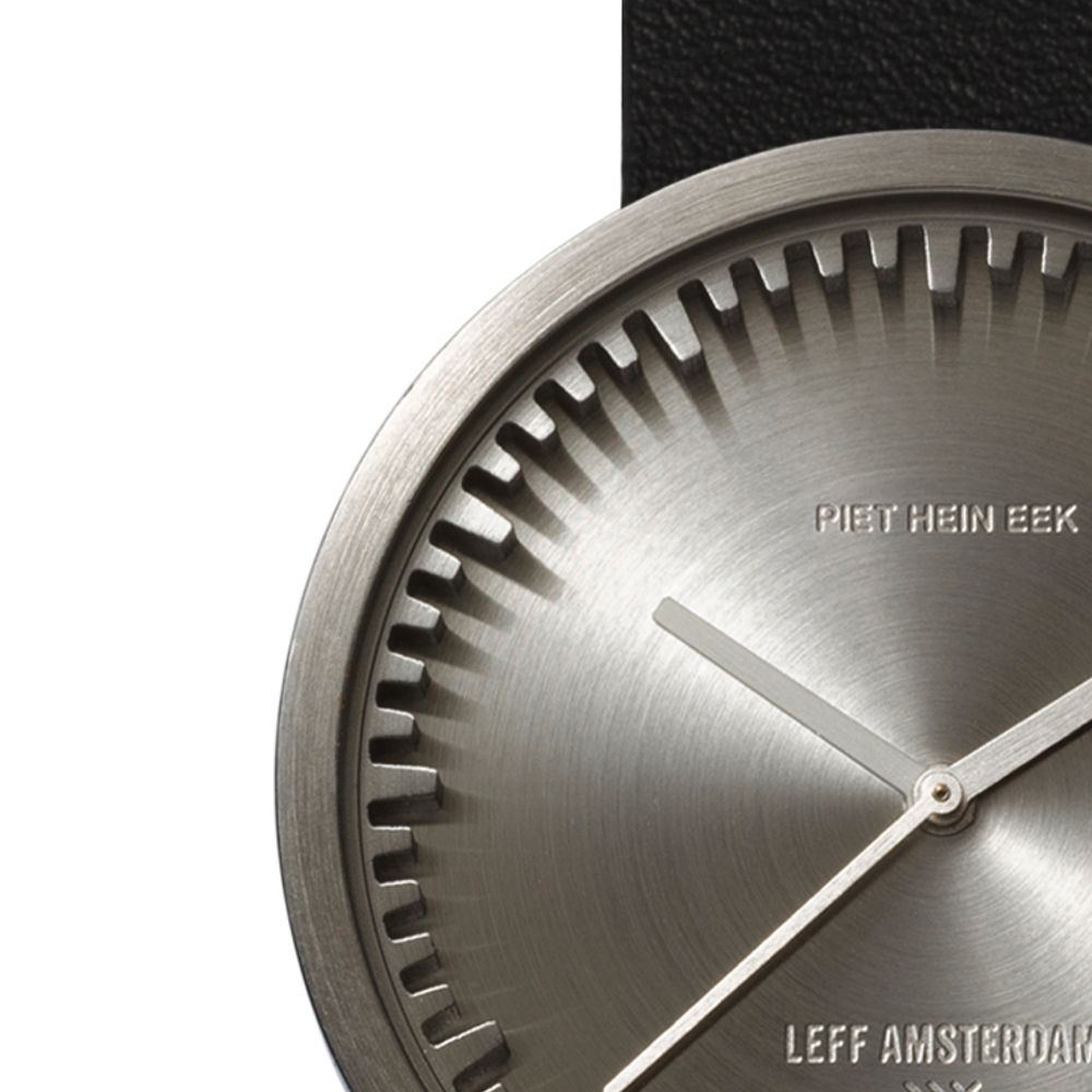 LEFF amsterdam tube watch D42, steel/black leather strap 42mm