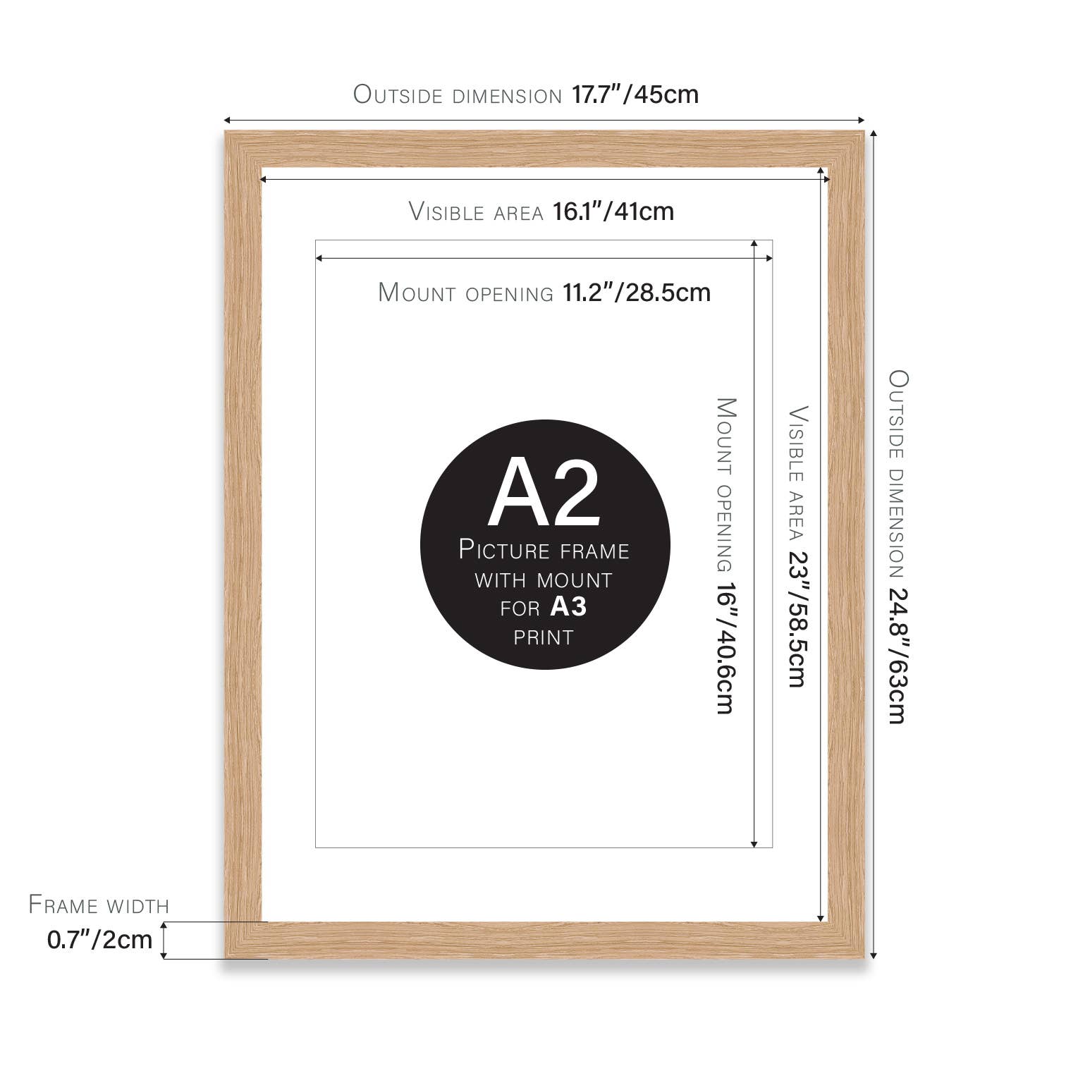 Oak A2 Picture Frame With Mount For A3