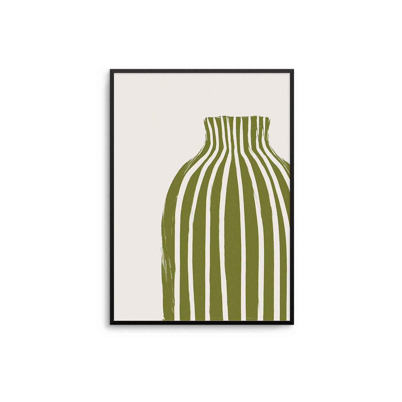 Olive Green Striped Vase A2 Print