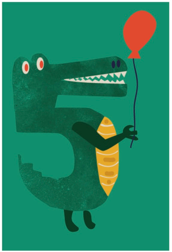 'No 5 Crocodile' A7 Greeting Card