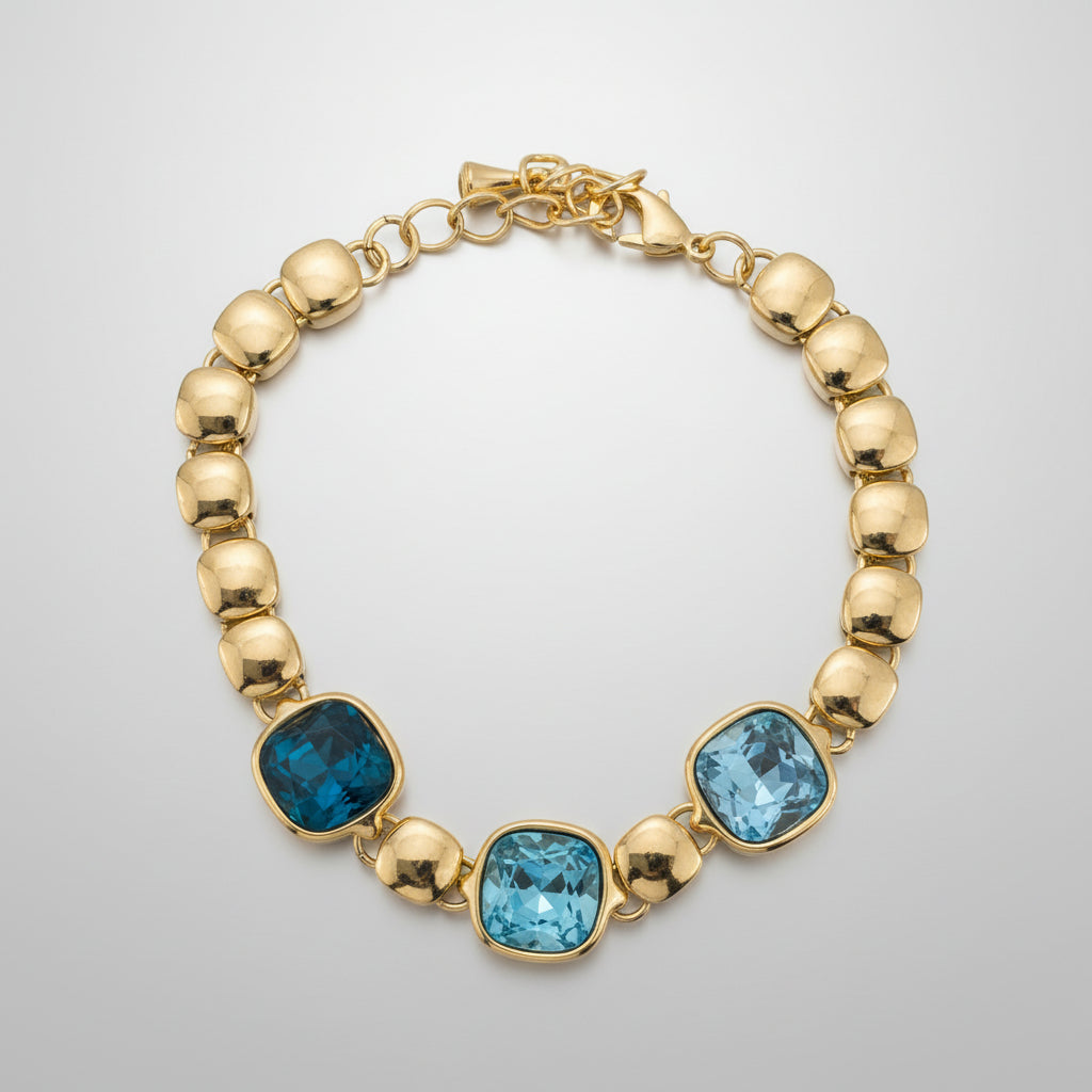 14ct Gold Plated Bracelet with Blue Cubic Zirconia