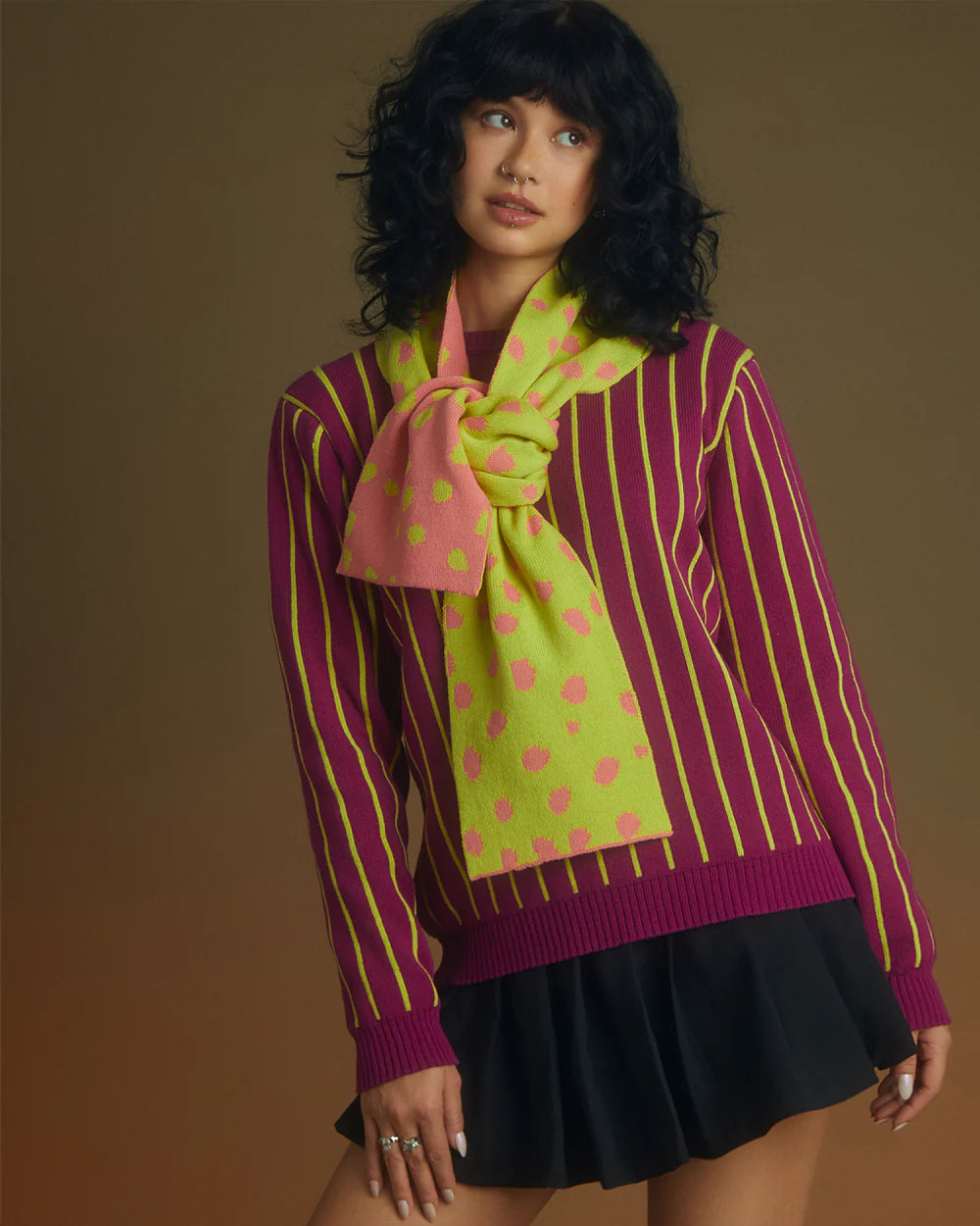 Scattered Dots Wool & Cashmere Scarf | Pink & Yellow