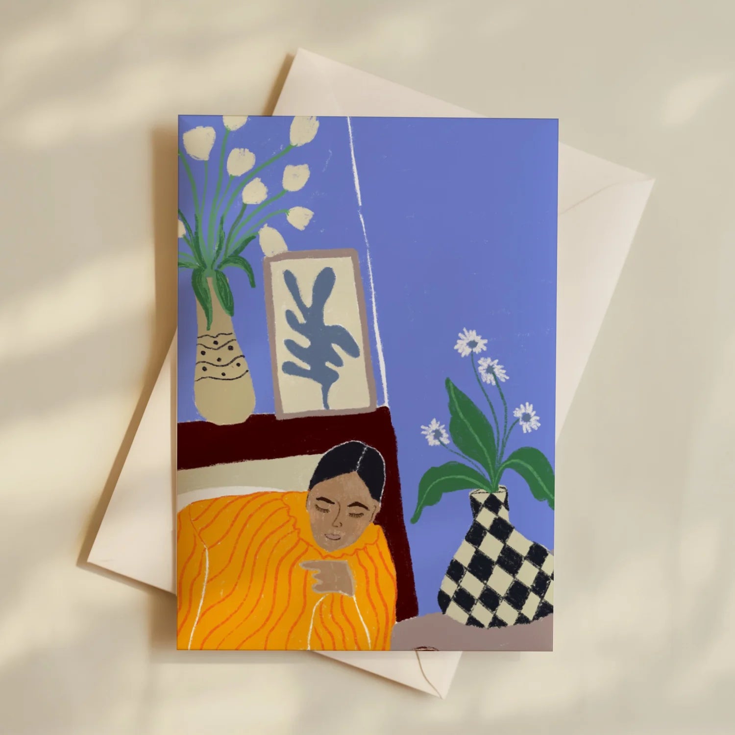 'Checked Vase' Mini Greeting Card by Elsa Eleni
