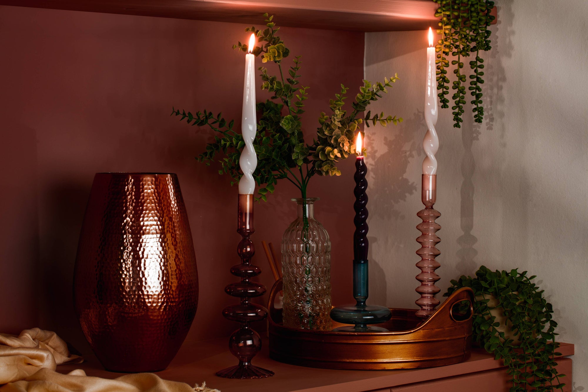 Taper Coloured Glass Candle Holder | Champagne