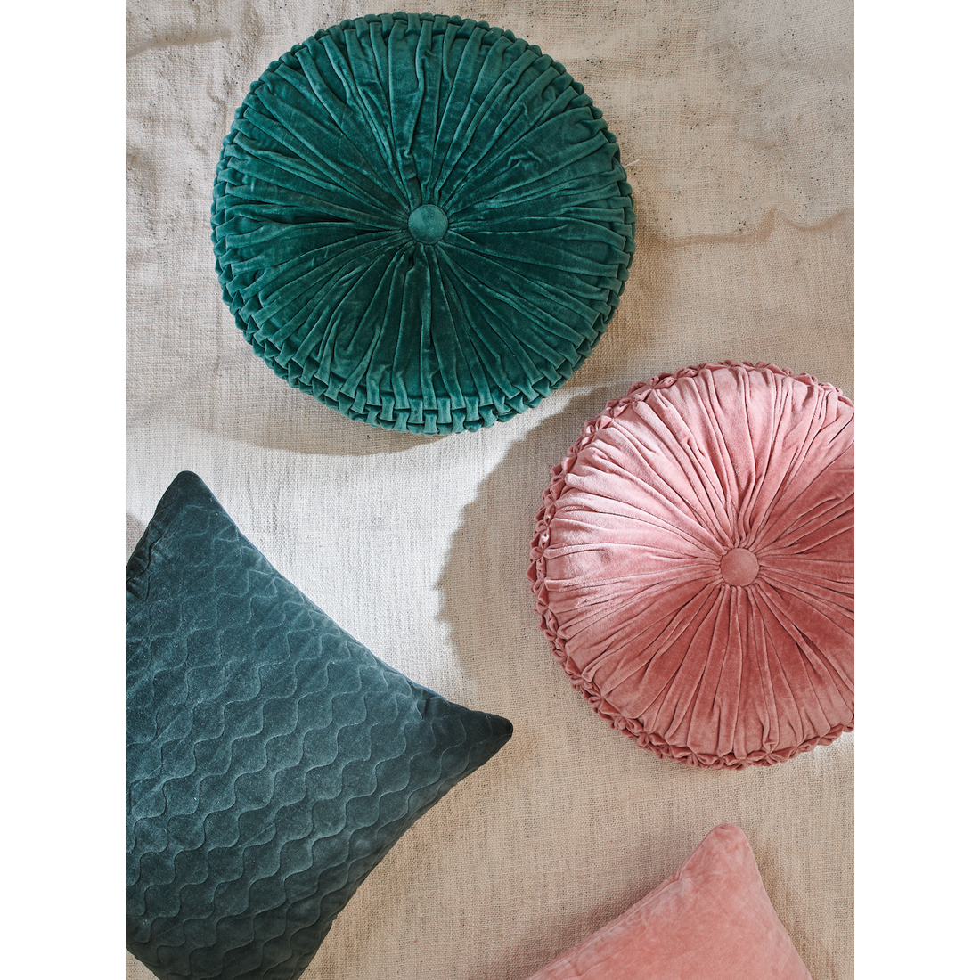 Velvet Round Handmade Pillow | Teal