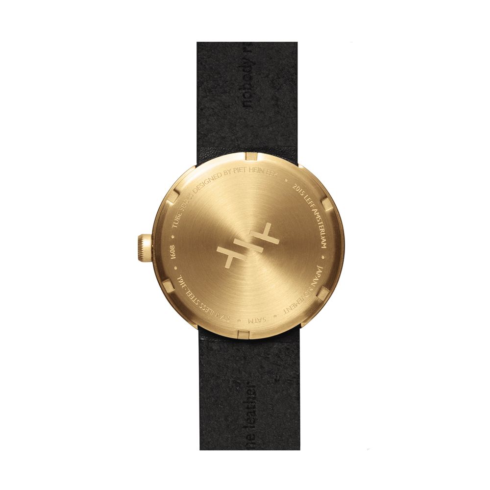 LEFF amsterdam tube watch D38, brass/black leather strap 38mm