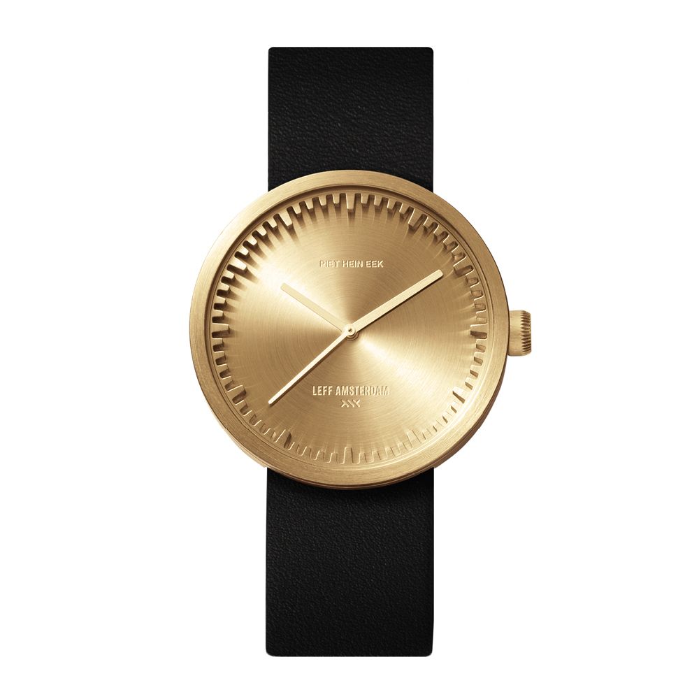 LEFF amsterdam tube watch D38, brass/black leather strap 38mm