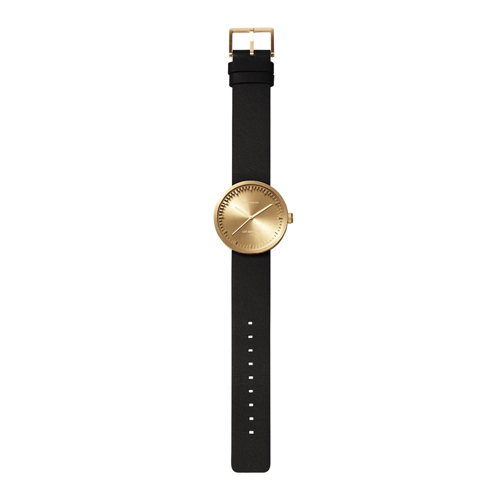 LEFF amsterdam tube watch D38, brass/black leather strap 38mm